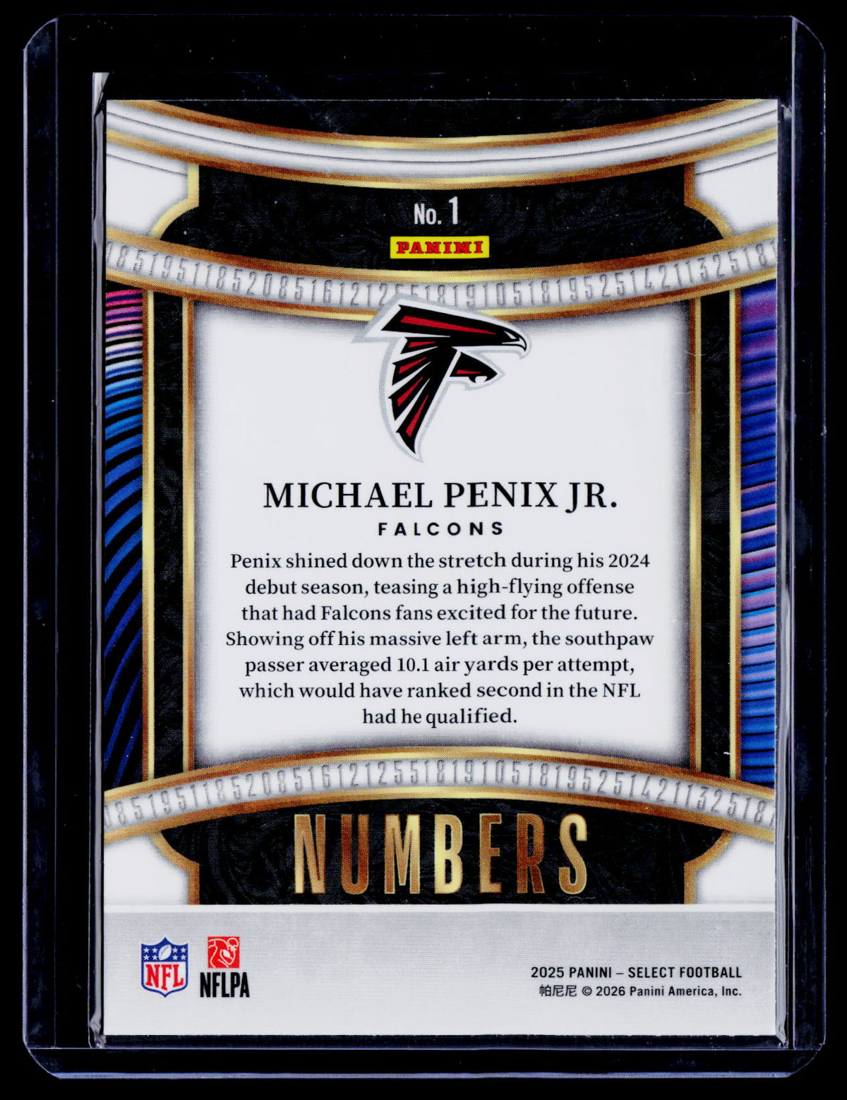 Michael Penix Jr. 2025 Panini Select 1 Select Numbers Atlanta Falcons