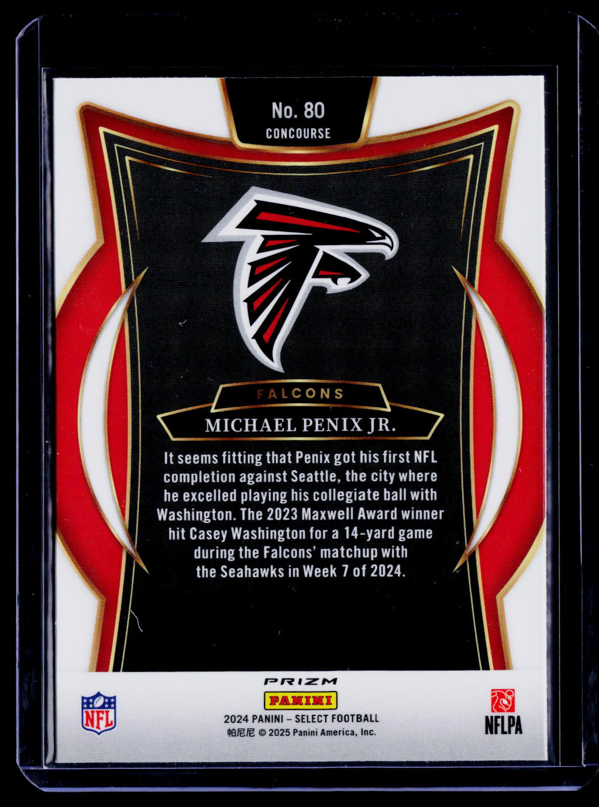 Michael Penix Jr. 2024 Panini Select 80 Black & Red Prizm Shock RC