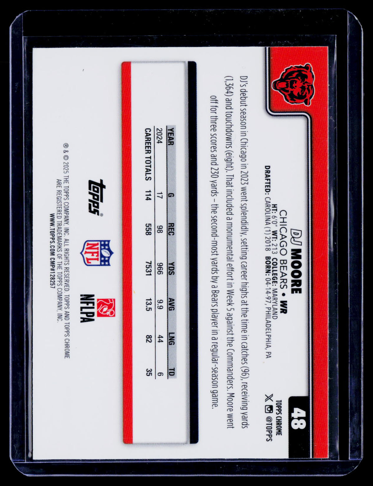 DJ Moore 2025 Topps Chrome 48 Pulsar Refractor Chicago Bears
