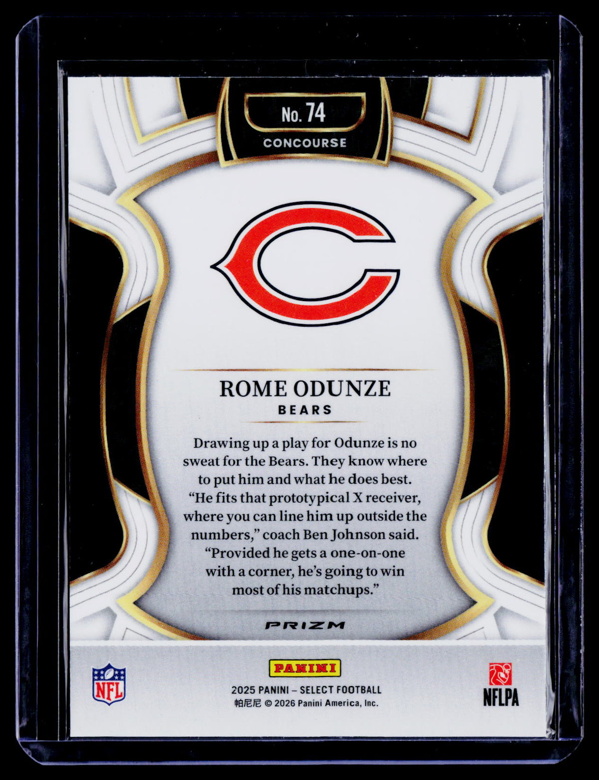 Rome Odunze 2025 Panini Select 74 Black and Green Prizm Shock Chicago Bears