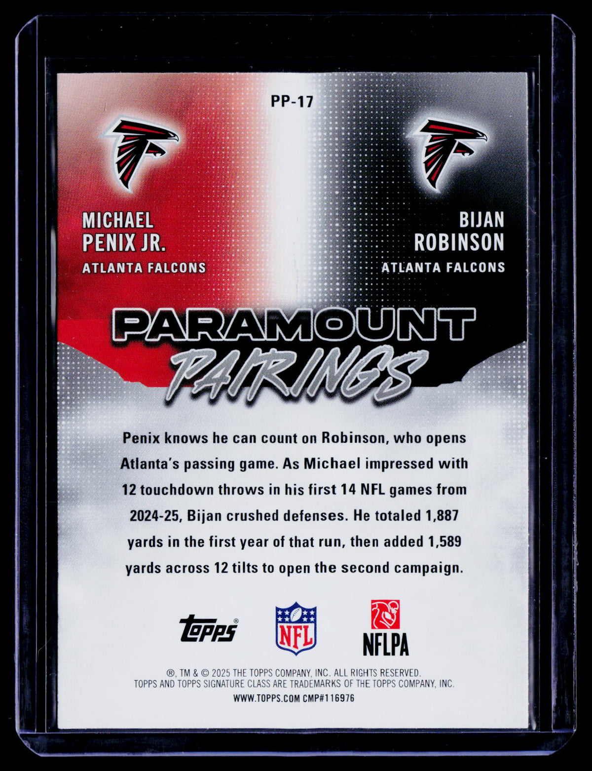 Bijan Robinson / Penix Jr. 2025 Topps Signature Class PP-17 Paramount Pairings