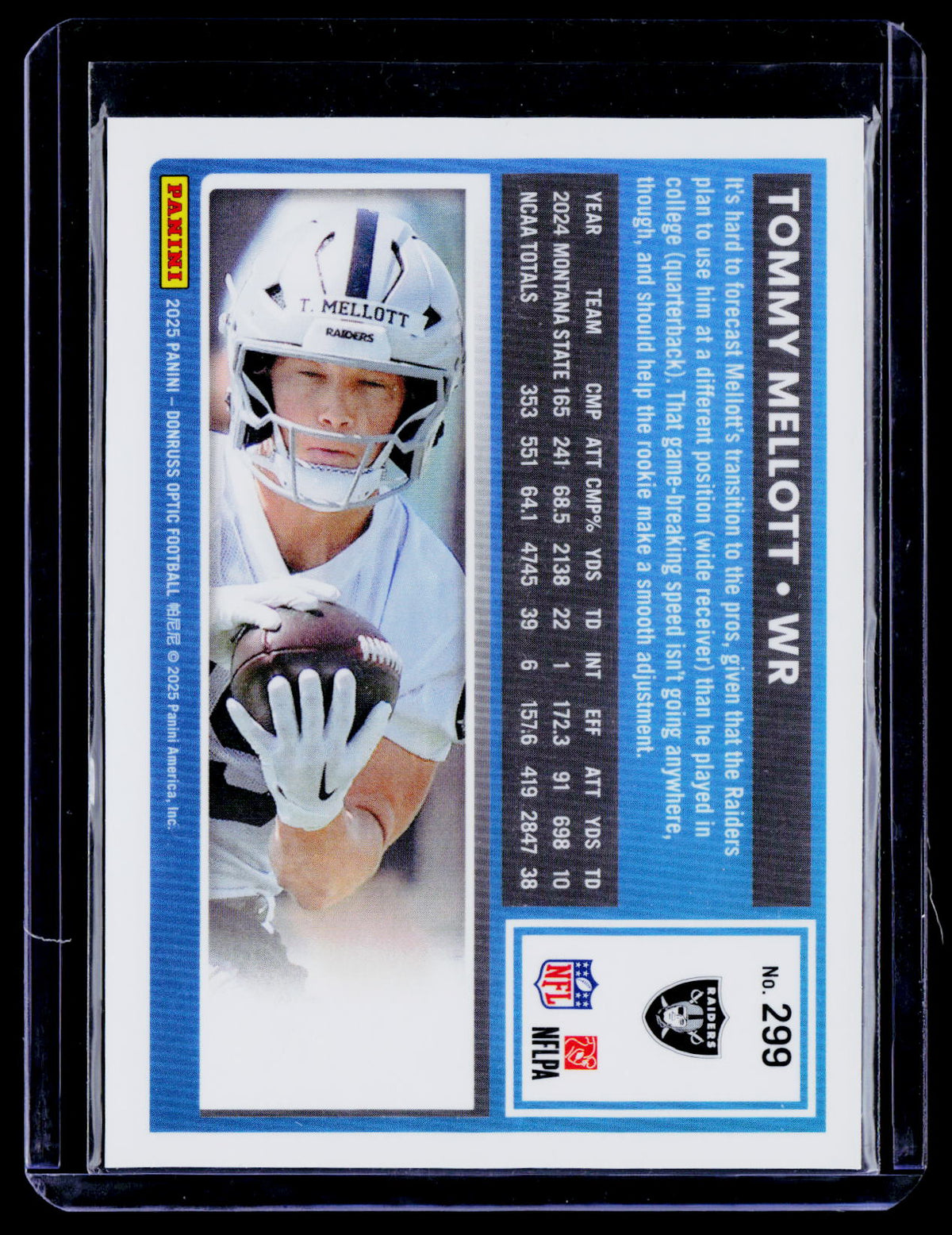 Tommy Mellott 2025 Donruss Optic 299 RC RC Las Vegas Raiders