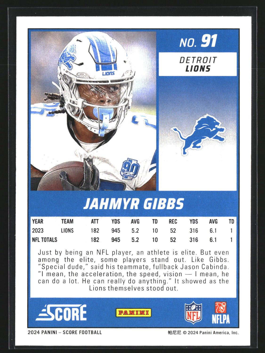 Jahmyr Gibbs 2024 Score 91 Red Detroit Lions