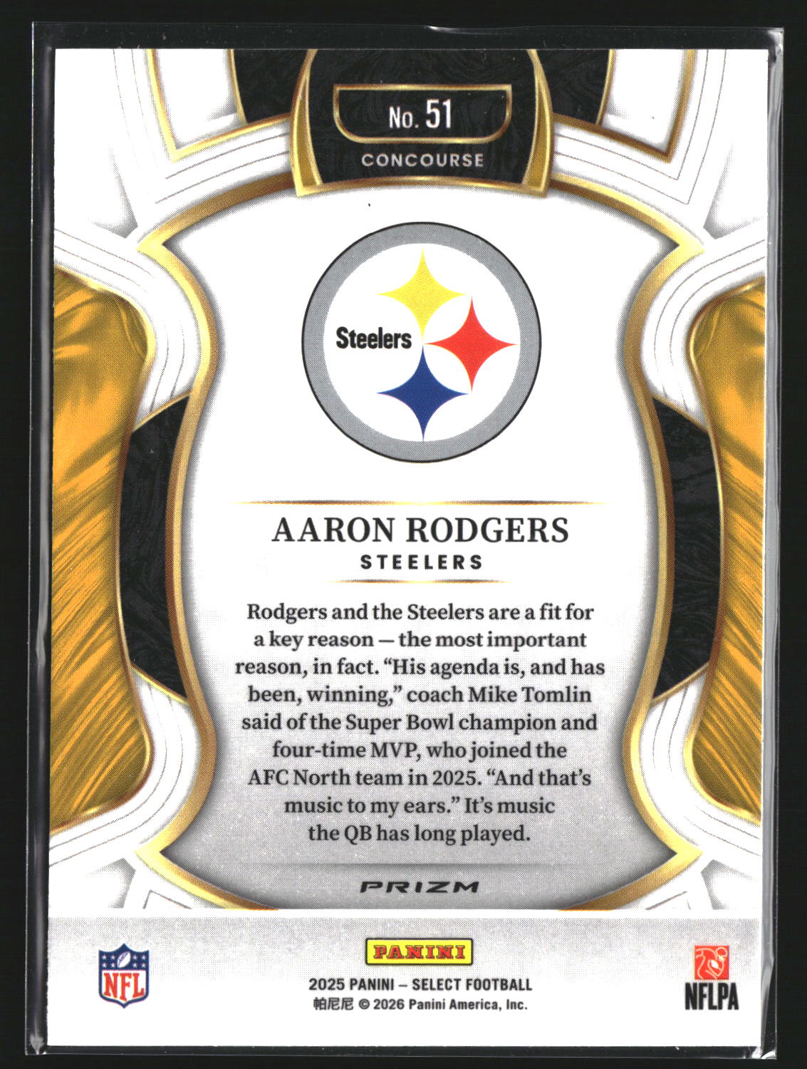 Aaron Rodgers 2025 Panini Select 51 Silver Prizm Pittsburgh Steelers