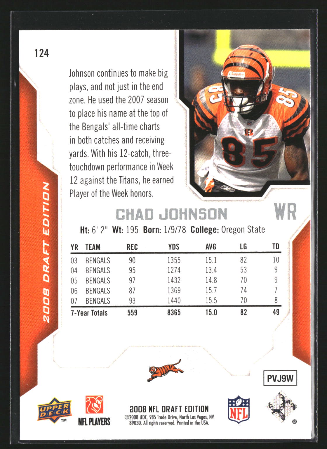 Chad Johnson 2008 Upper Deck Draft Edition 124 Cincinnati Bengals