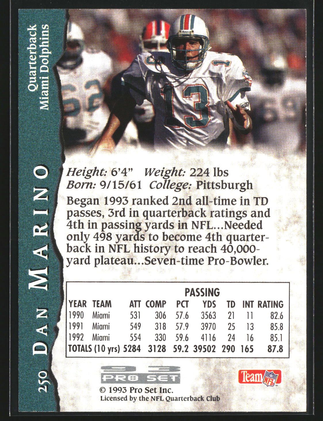 Dan Marino 1993 Pro Set 250 Miami Dolphins