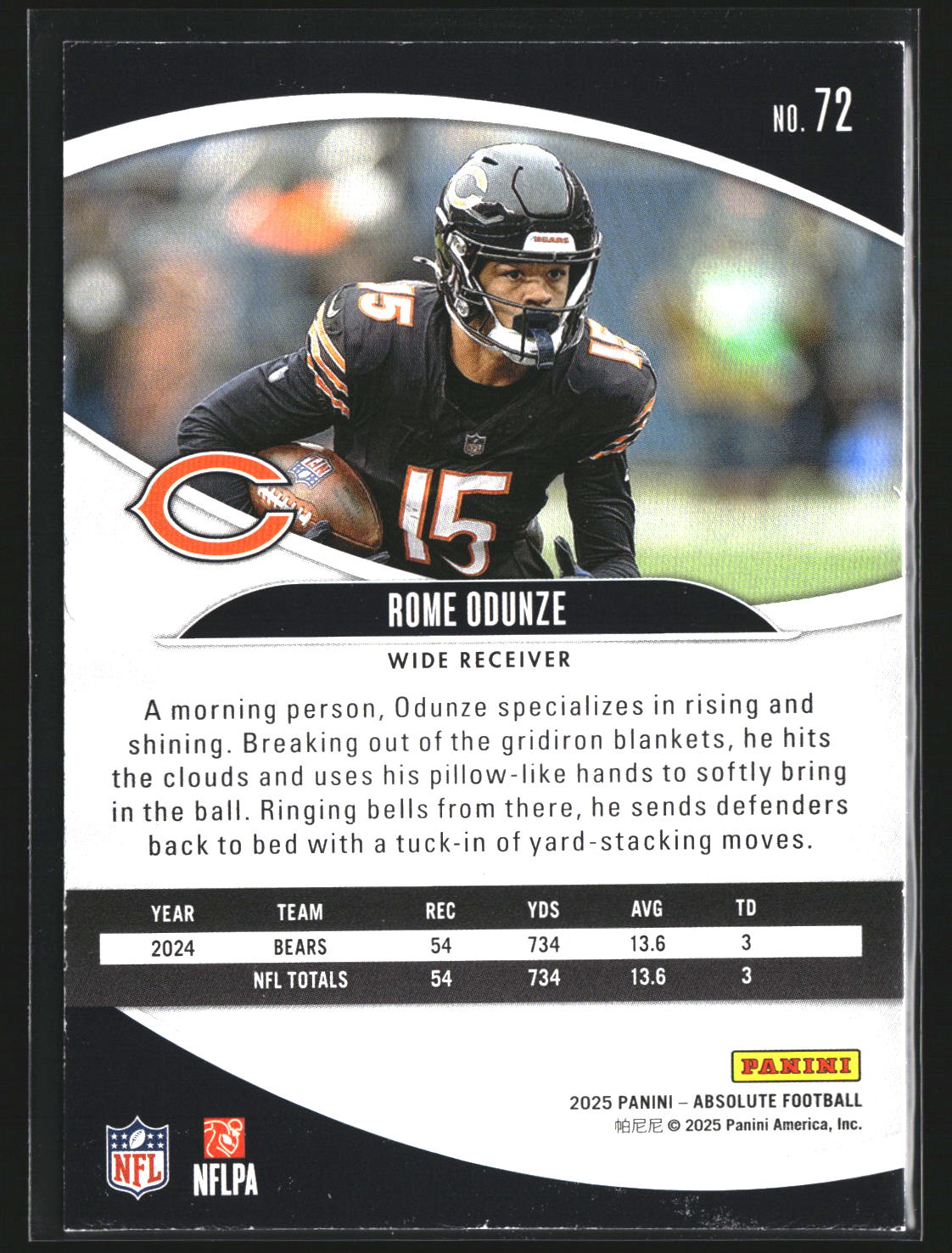 Rome Odunze 2025 Panini Absolute 72 Retail Chicago Bears