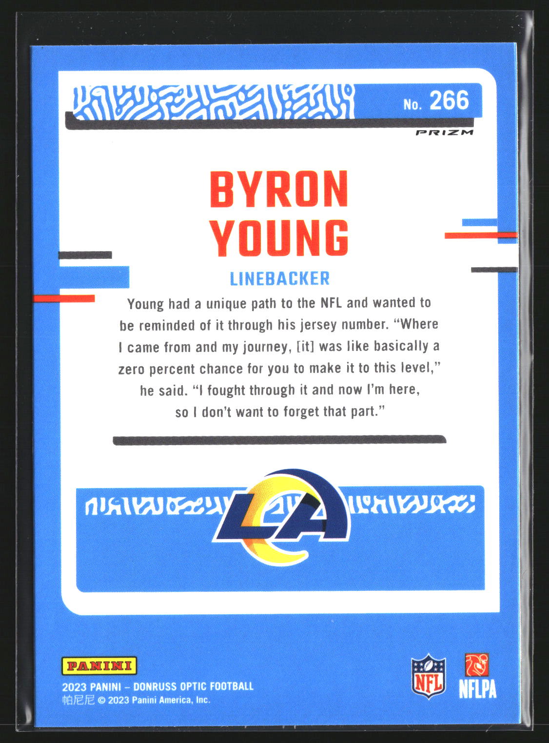 Byron Young 2023 Donruss Optic 266 Holo RC RC Los Angeles Rams