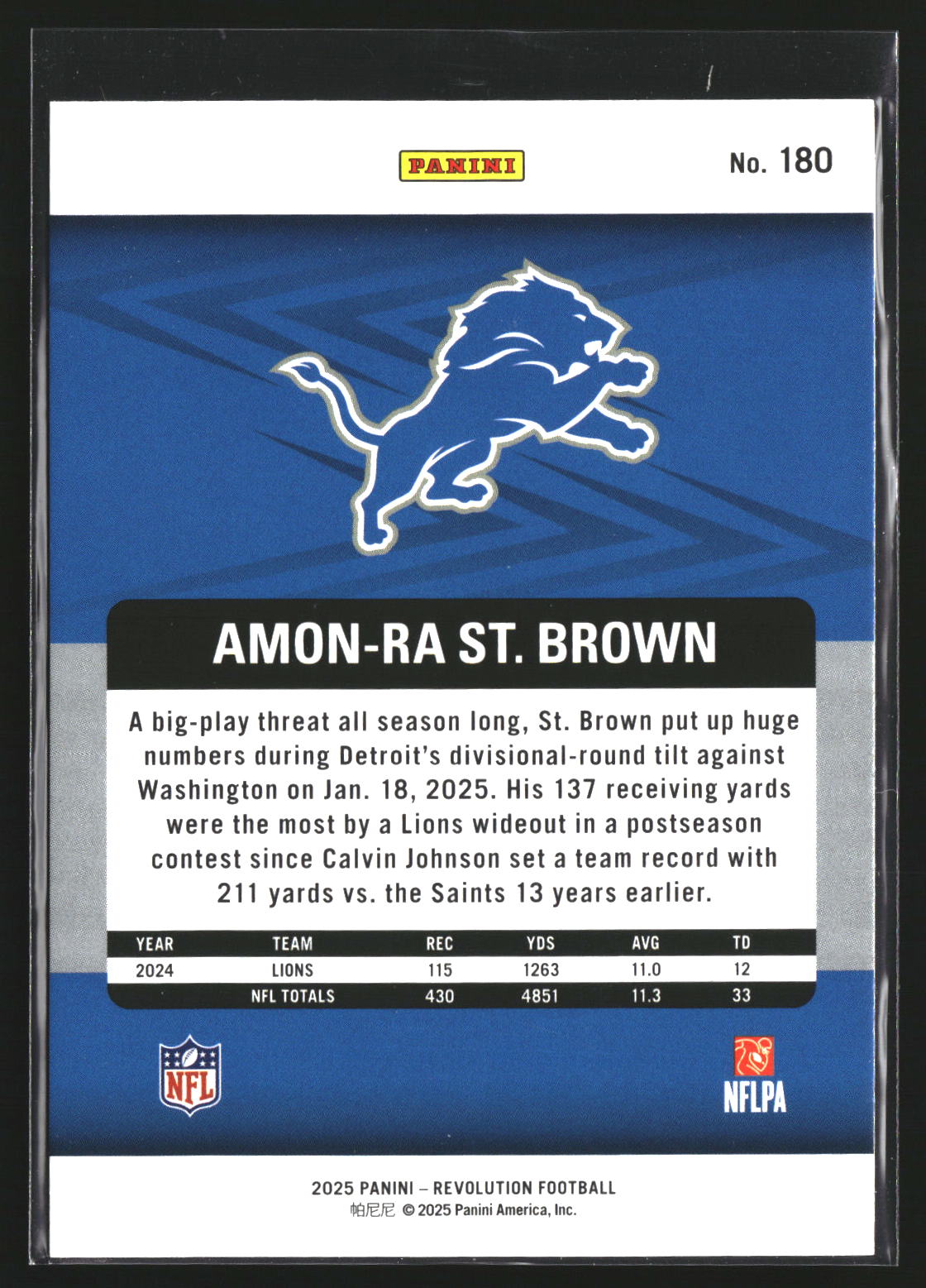 Amon-Ra St. Brown 2025 Panini Revolution 180 Detroit Lions
