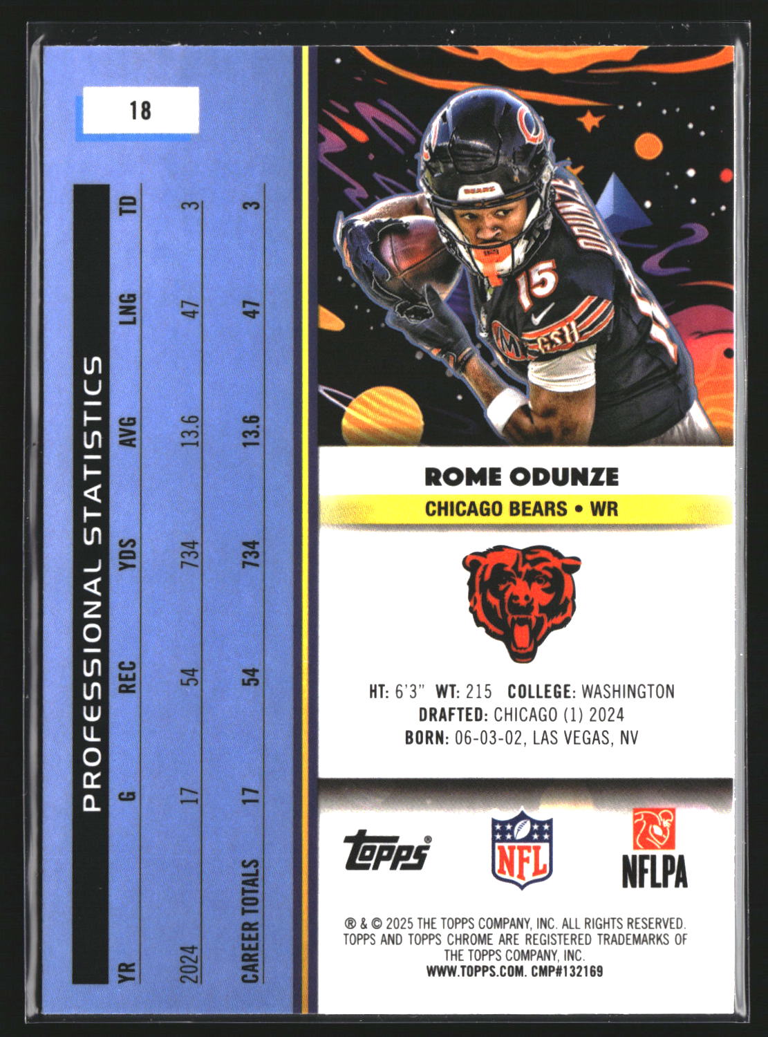 Rome Odunze 2025 Topps Chrome Cosmic 18 Chicago Bears