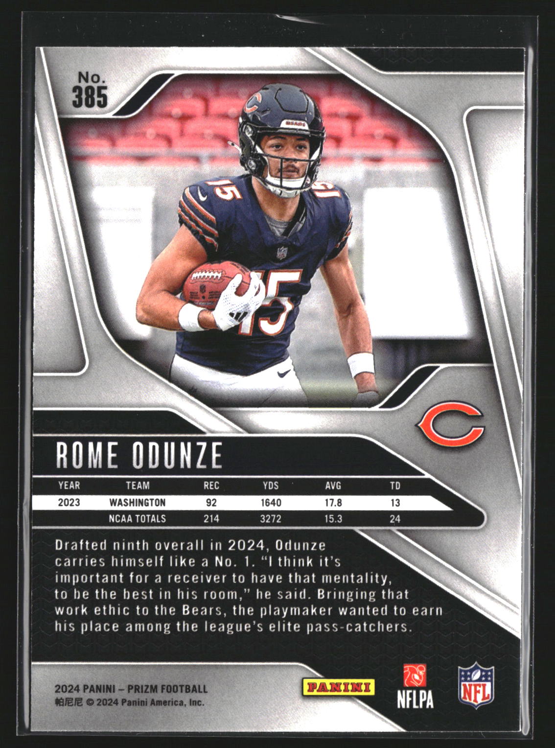 Rome Odunze 2024 Panini Prizm 385 RC RC Chicago Bears