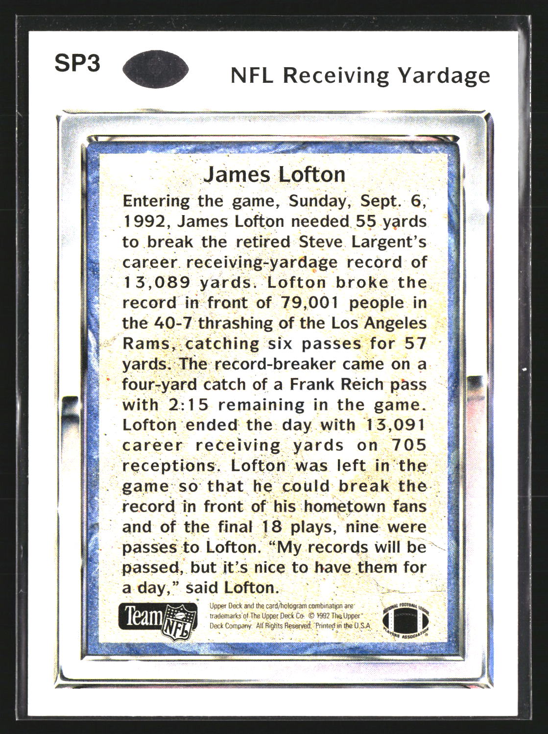 James Lofton 1992 Upper Deck SP3