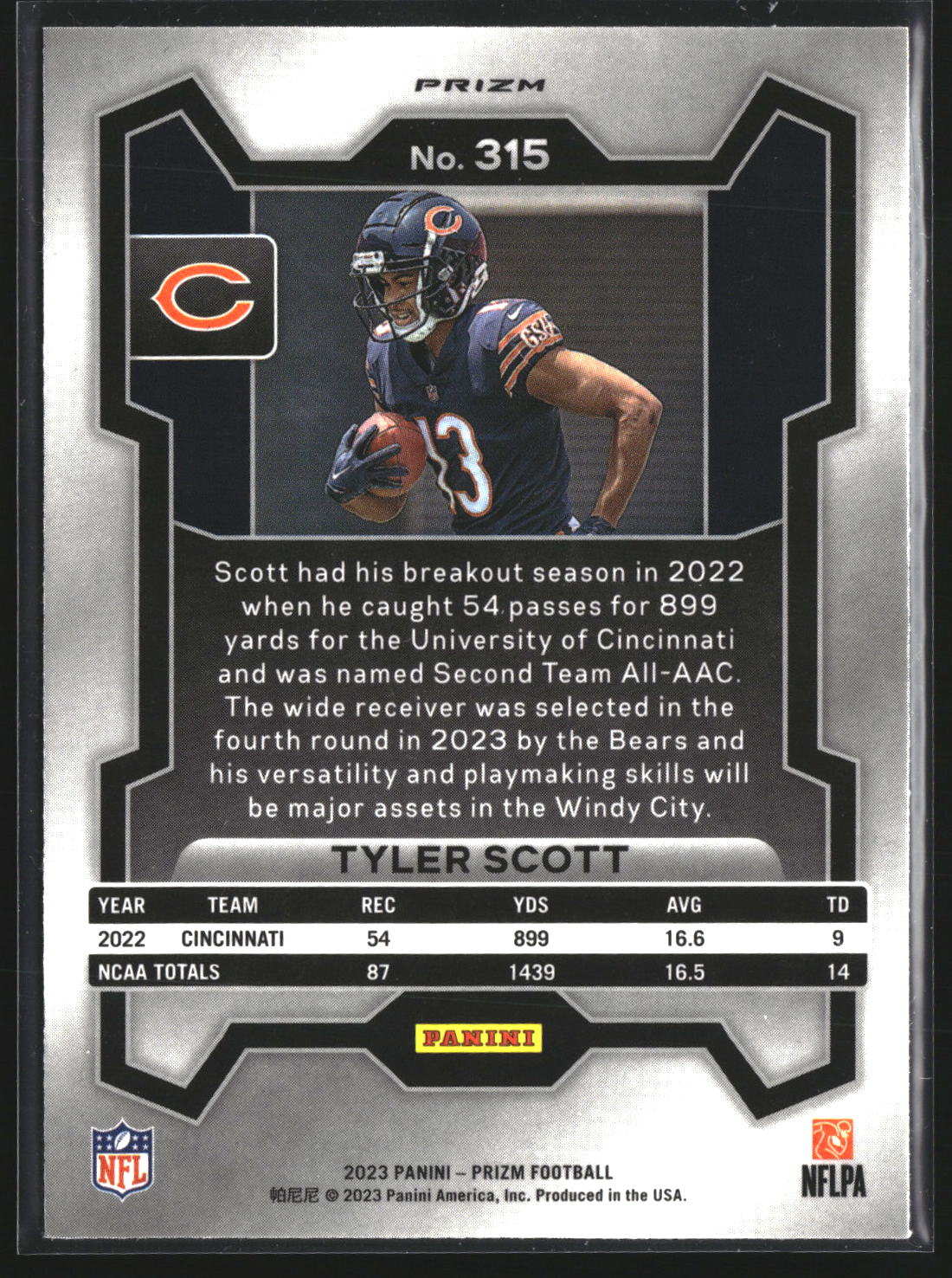 Tyler Scott 2023 Panini Prizm 315 Pink Chicago Bears
