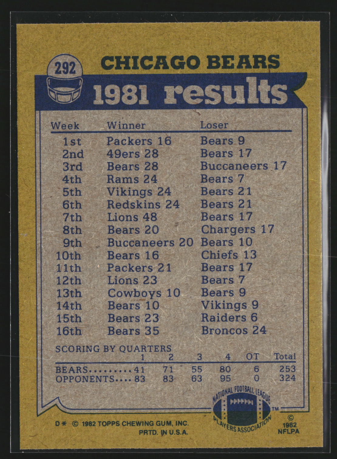 Walter Payton Fencik Margerum 1982 Topps 292 Bears