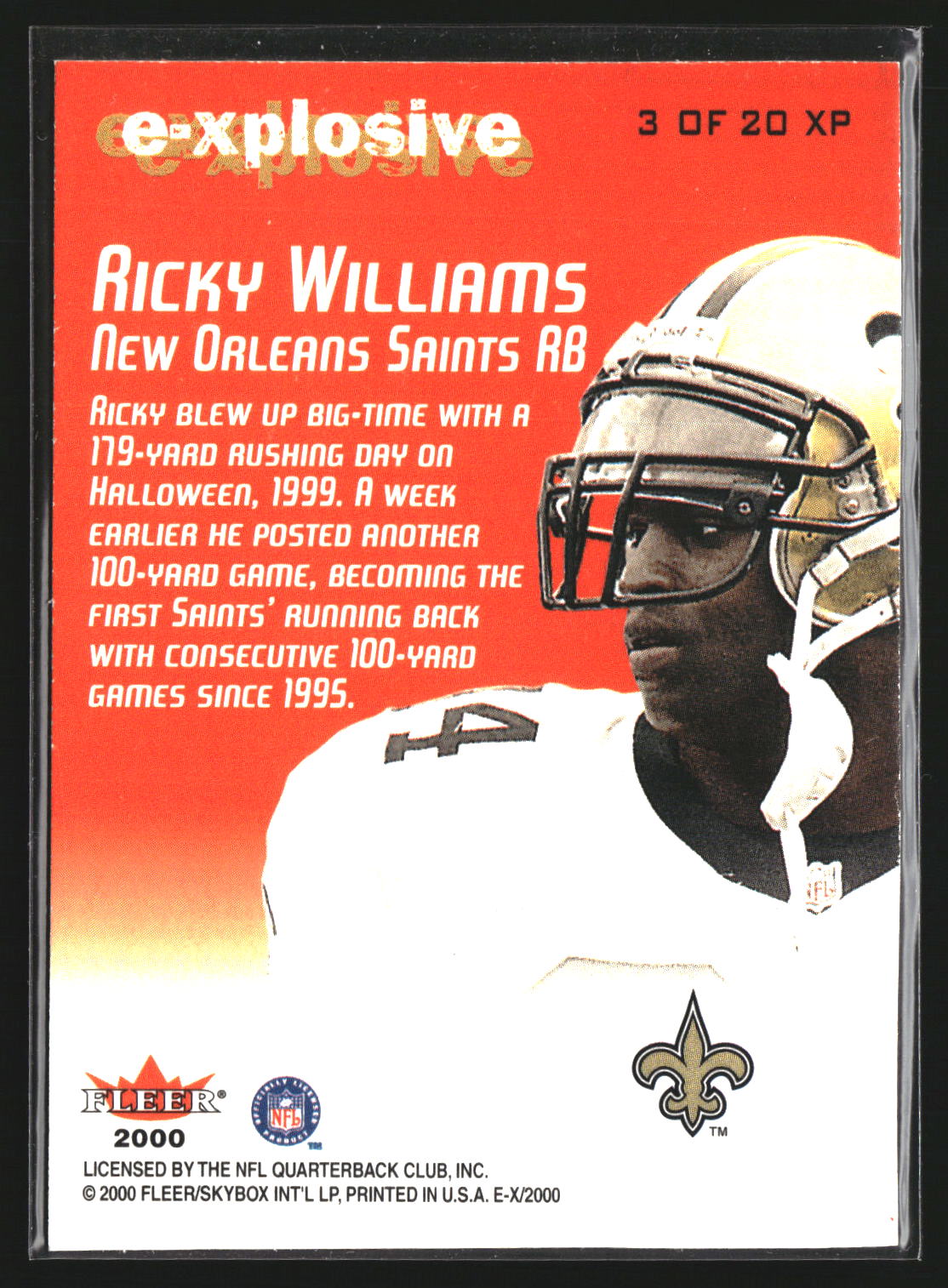 Ricky Williams 2000 Fleer E-X 3 XP X - E-Xplosive New Orleans Saints