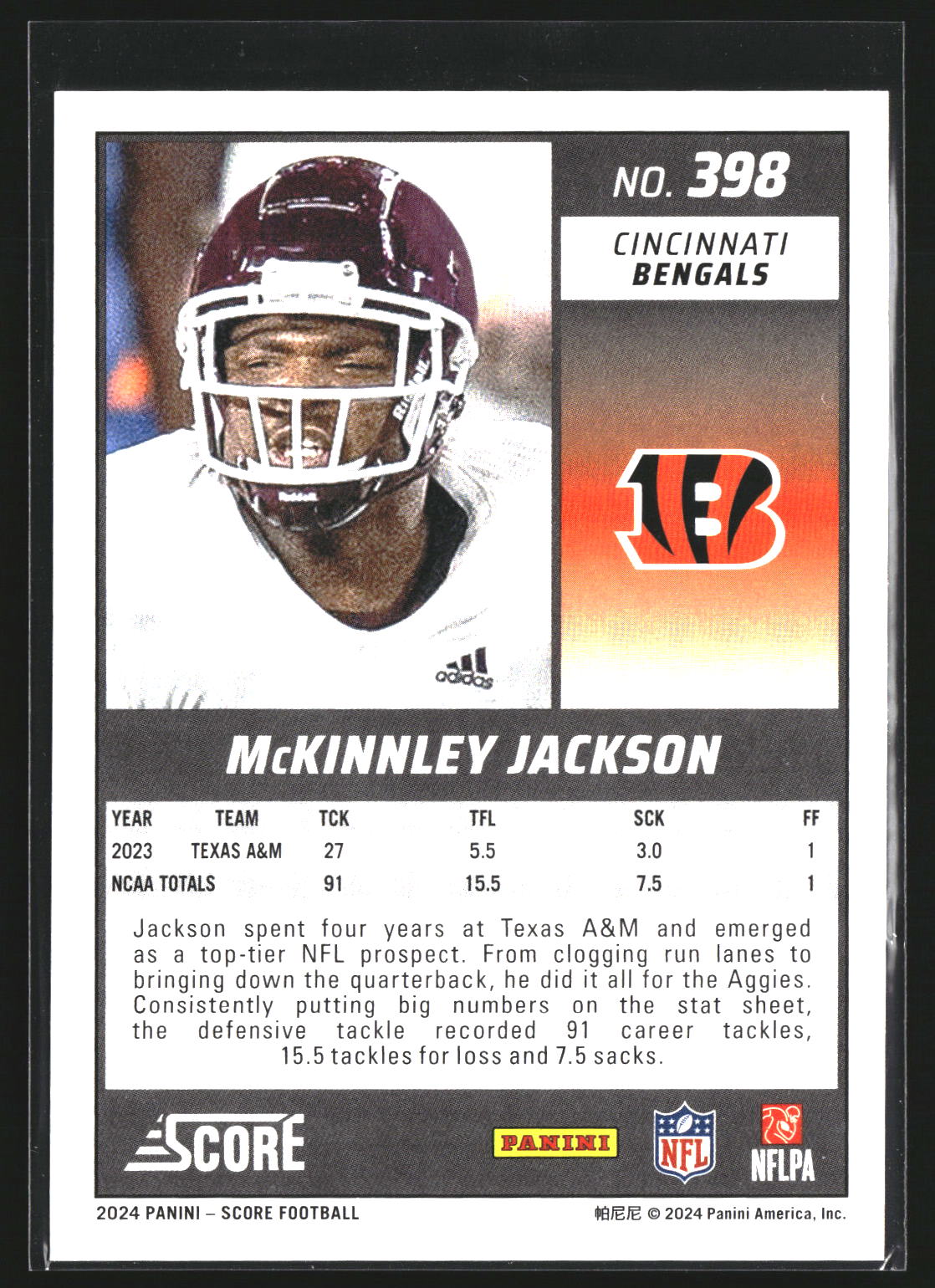 McKinnley Jackson 2024 Score 398 Green RC RC Cincinnati Bengals