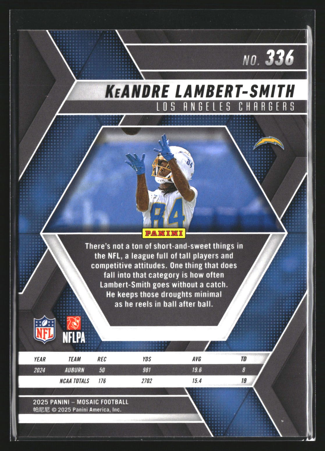 KeAndre Lambert-Smith 2025 Panini Mosaic 336 RC RC Los Angeles Chargers