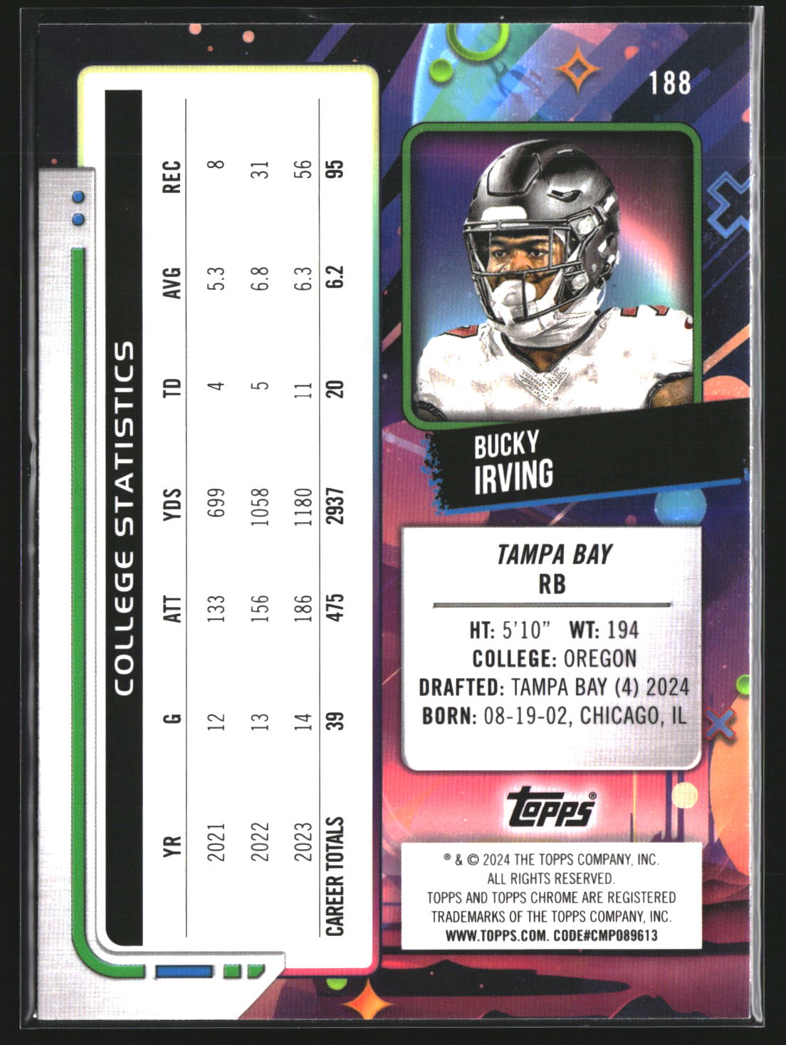 Bucky Irving 2024 Topps Chrome Cosmic 188 RC RC Tampa Bay Buccaneers