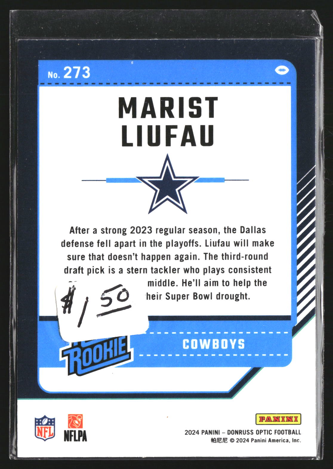 Marist Liufau 2024 Donruss Optic 273 RC RC Dallas Cowboys