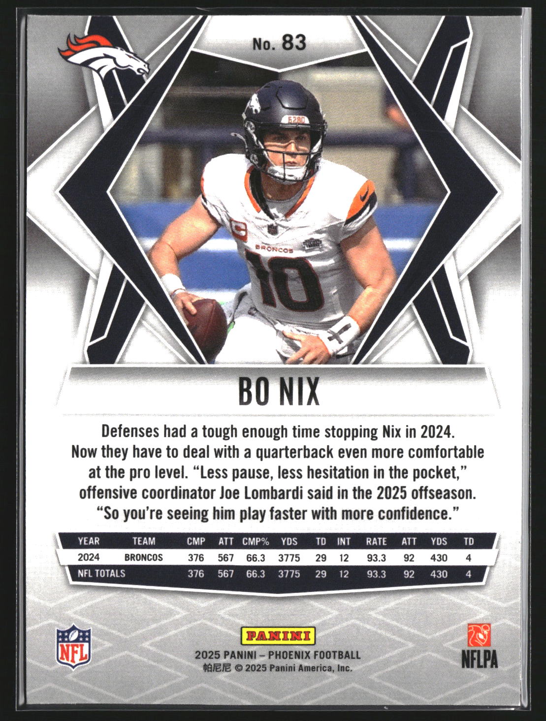 Bo Nix 2025 Panini Phoenix 83 Denver Broncos