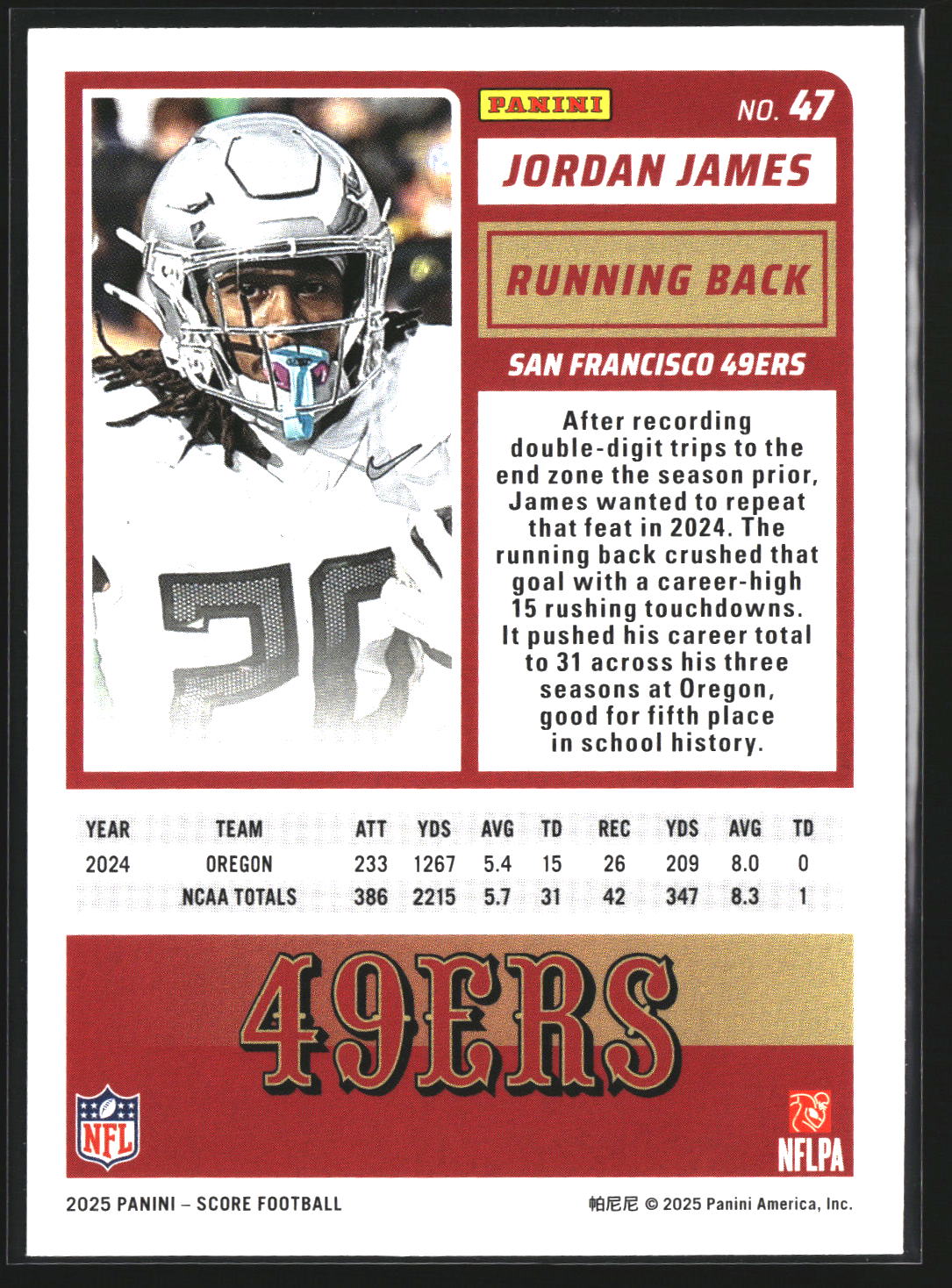 Jordan James 2025 Score-A-Treat 47 RC RC San Francisco 49ers