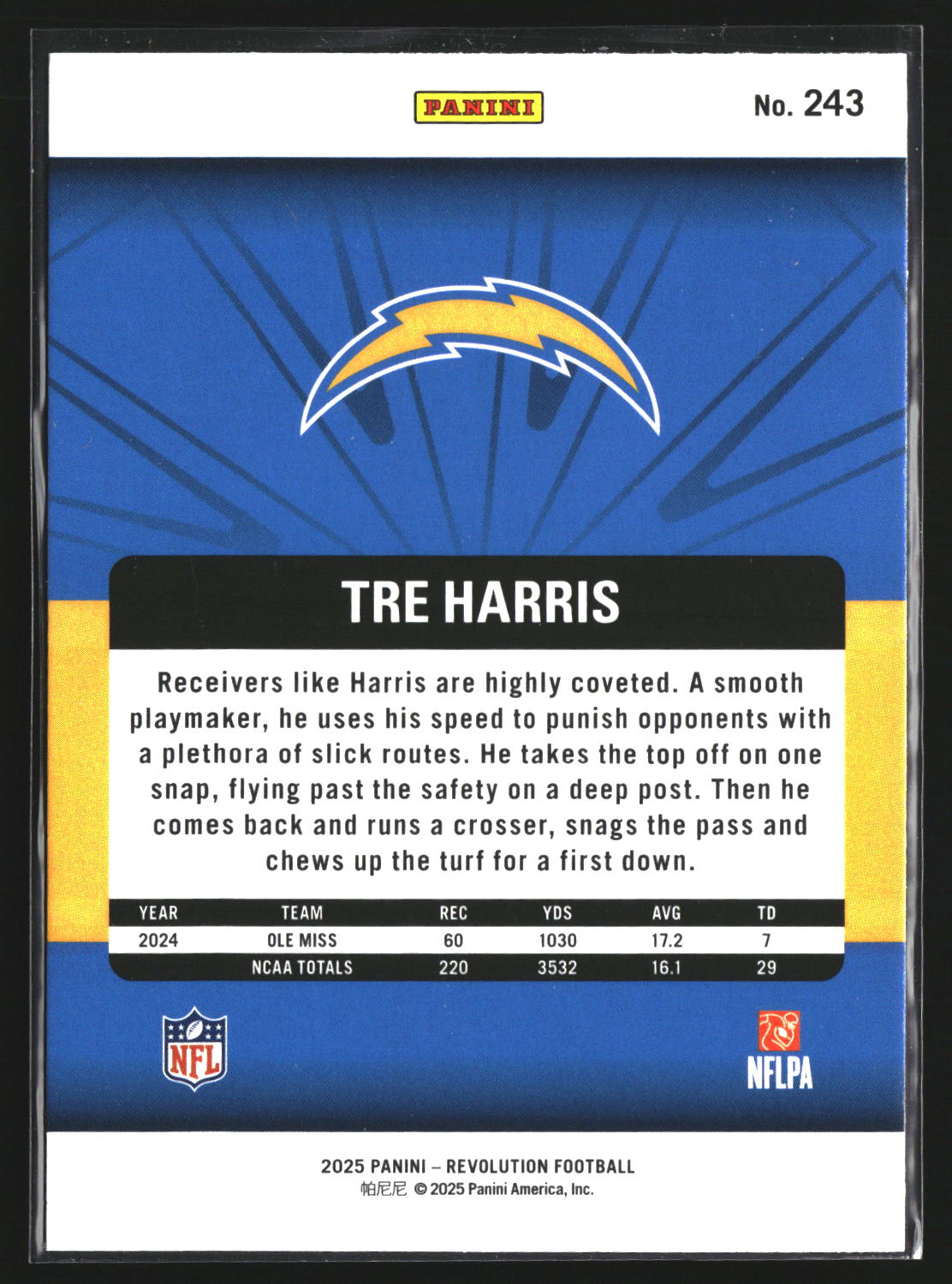 Tre Harris 2025 Panini Revolution 243 SN Los Angeles Chargers