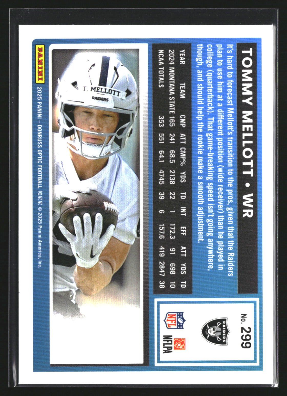 Tommy Mellott 2025 Donruss Optic 299 RC RC Las Vegas Raiders
