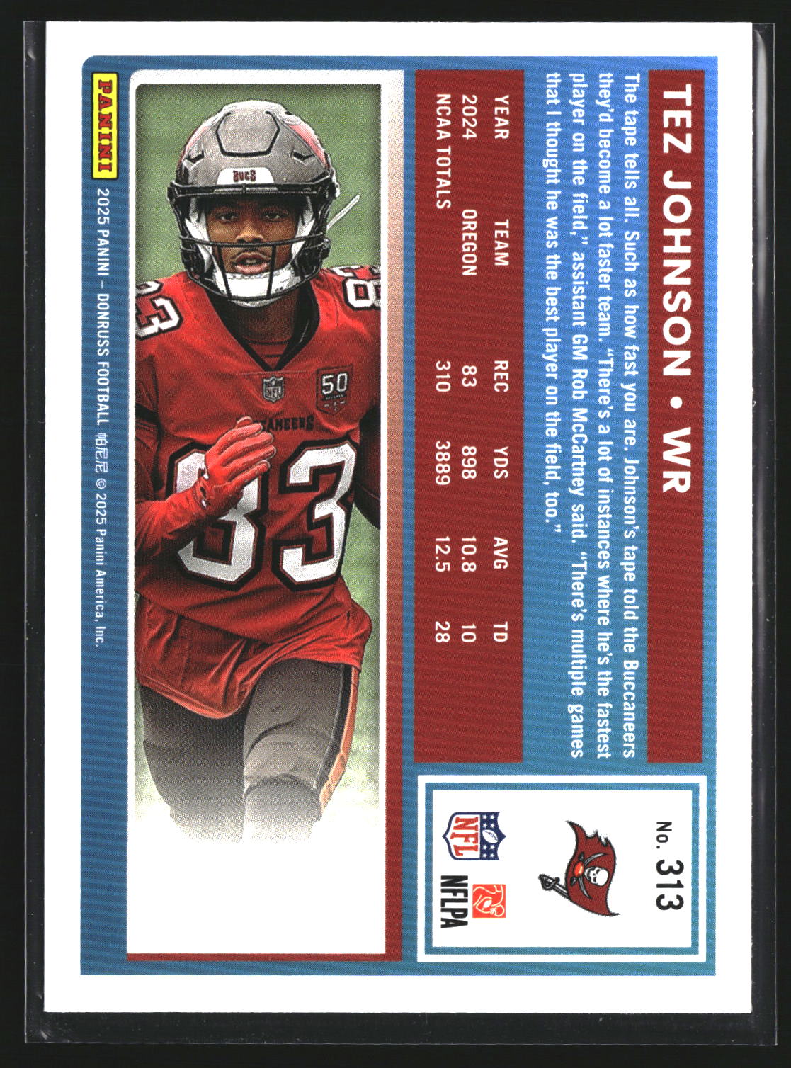 Tez Johnson 2025 Donruss 313 RC RC Tampa Bay Buccaneers