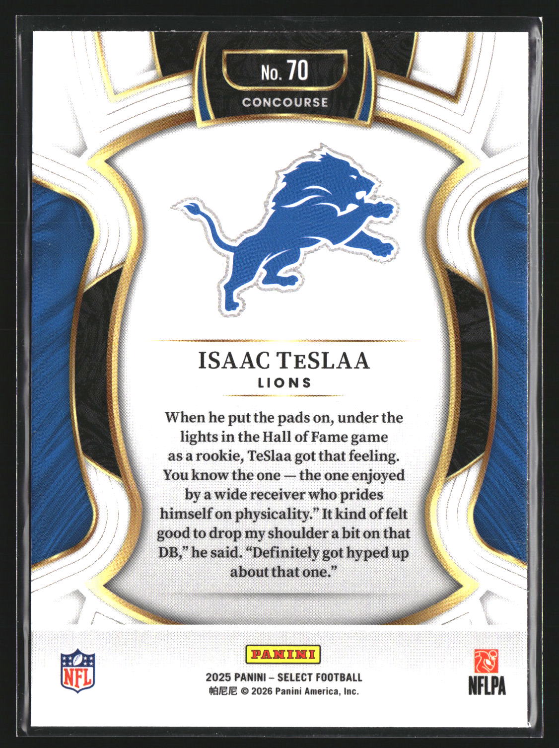 Isaac TeSlaa 2025 Panini Select 70 RC RC Detroit Lions