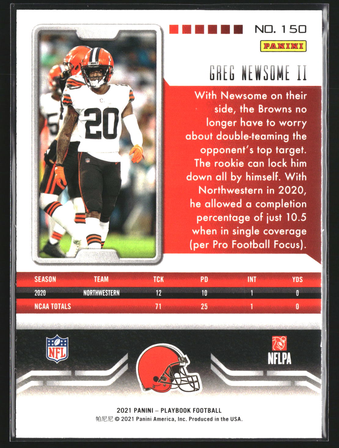Greg Newsome II 2021 Panini Playbook 150 RC RC Cleveland Browns