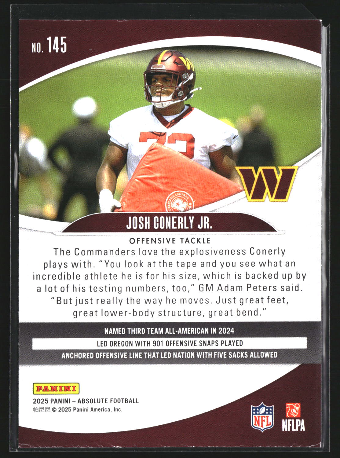 Josh Conerly Jr. 2025 Panini Absolute 145 Retail RC RC Washington Commanders