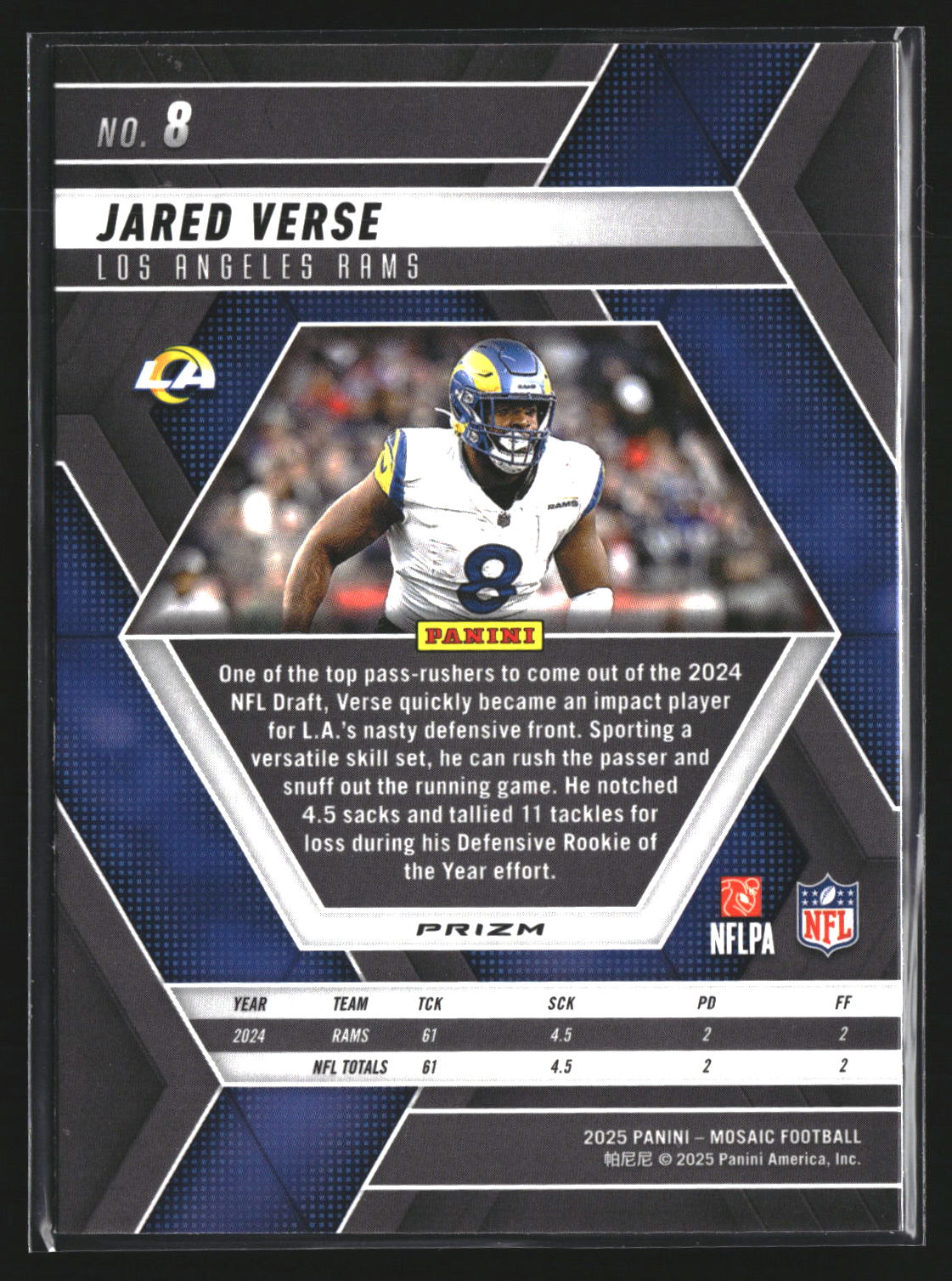 Jared Verse 2025 Panini Mosaic 8 Silver Los Angeles Rams