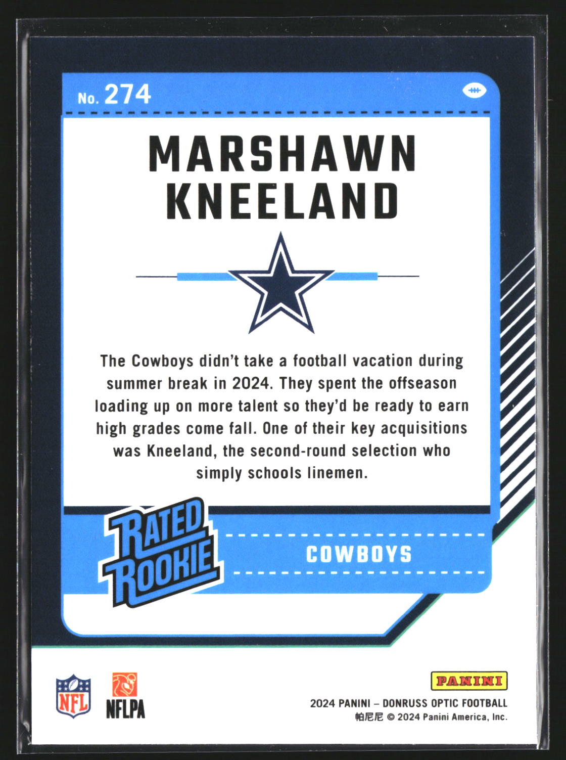 Marshawn Kneeland 2024 Donruss Optic 274 RC RC Dallas Cowboys