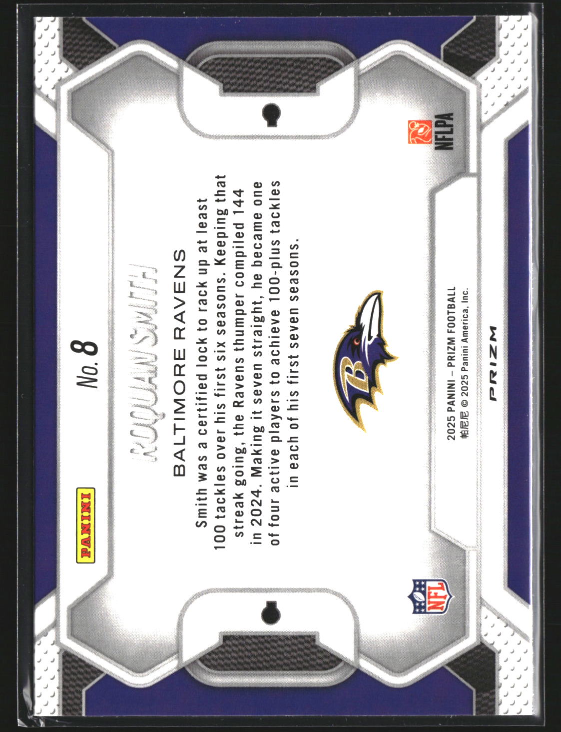 Roquan Smith 2025 Panini Prizm 8 Lockdown! No Huddle Baltimore Ravens