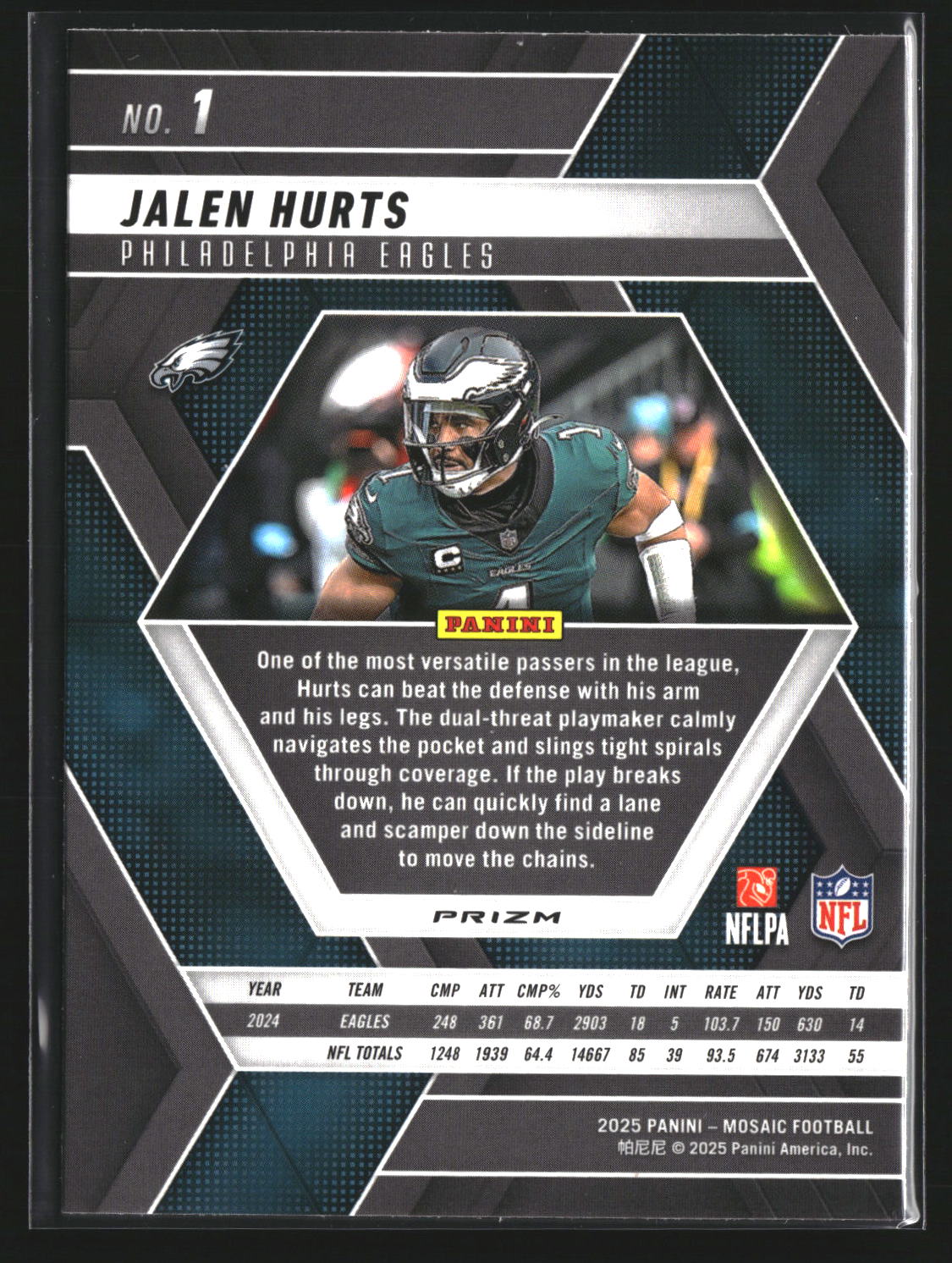 Jalen Hurts 2025 Panini Mosaic 1 Mosaic Reactive Purple Philadelphia Eagles