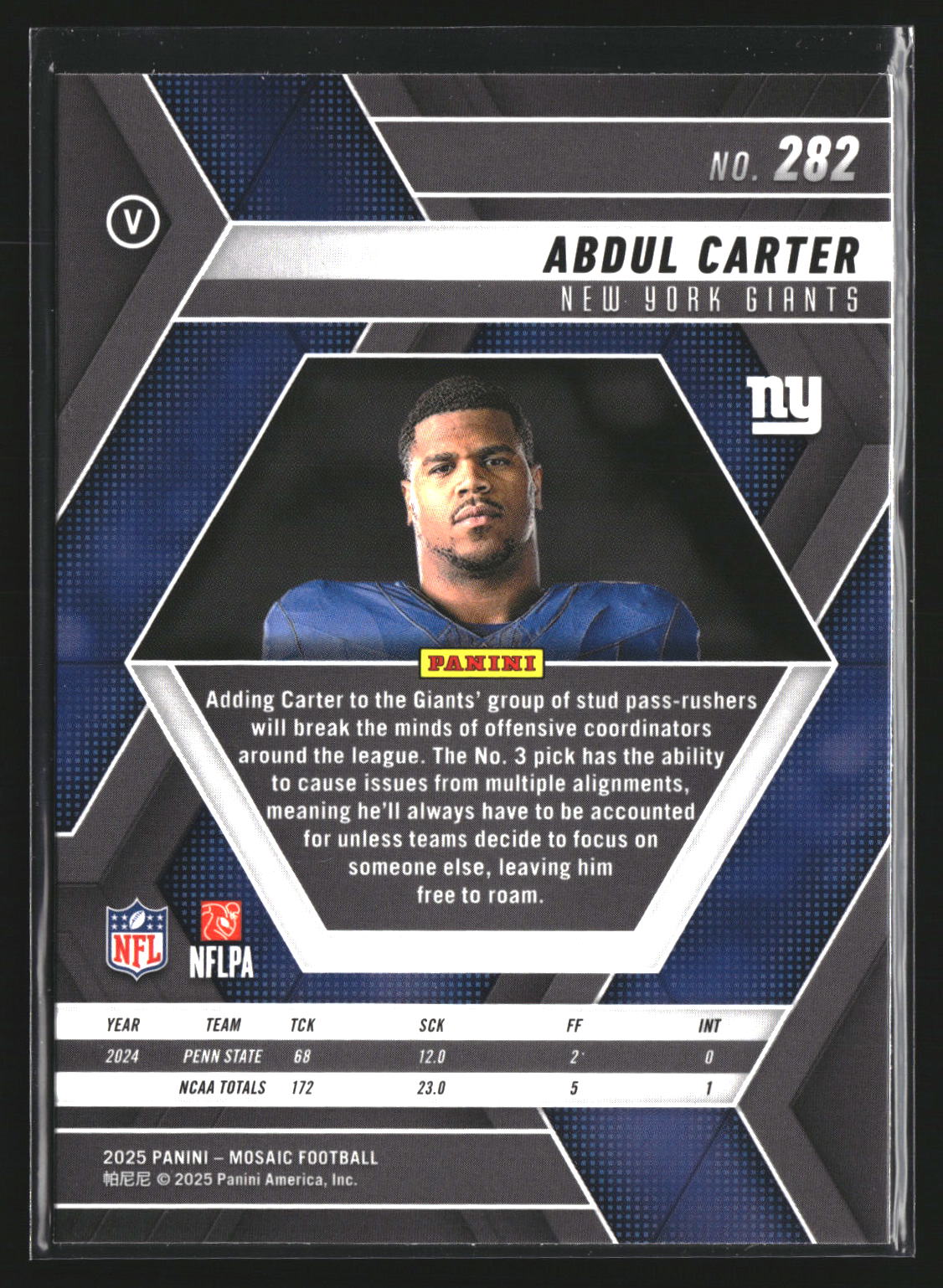 Abdul Carter 2025 Panini Mosaic 282 RC RC New York Giants
