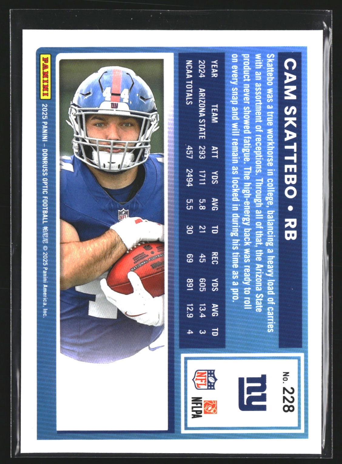 Cam Skattebo 2025 Donruss Optic 228 RC RC New York Giants