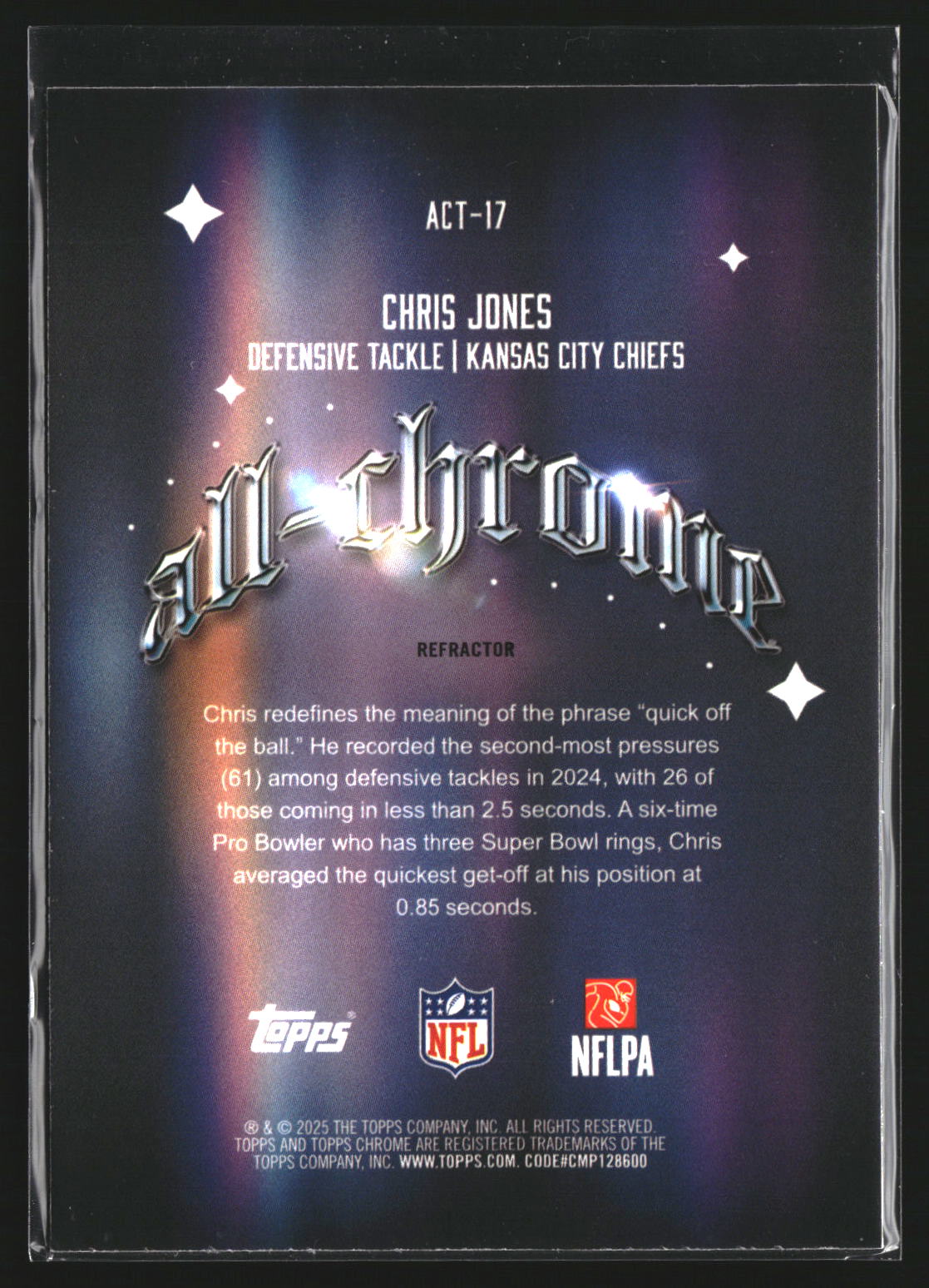 Chris Jones 2025 Topps Chrome ACT-17 All-Chrome Team Refractor Chiefs