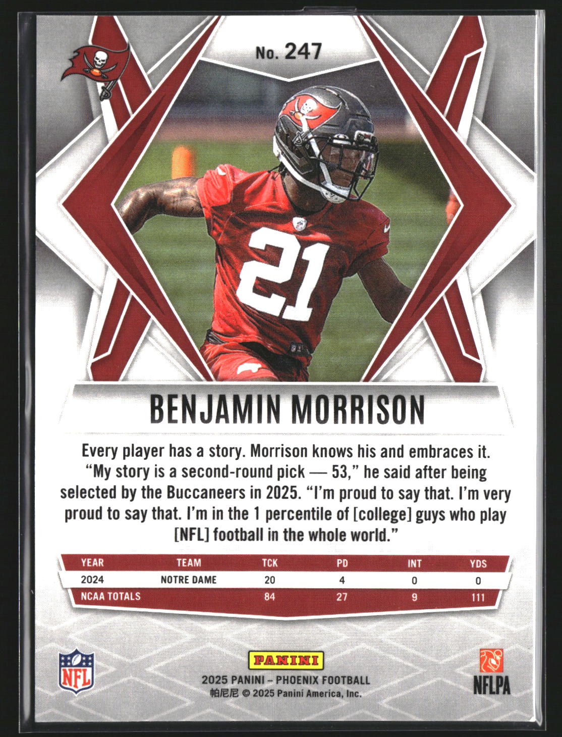 Benjamin Morrison 2025 Panini Phoenix 247 Silver Pyramids Prizm RC Buccaneers