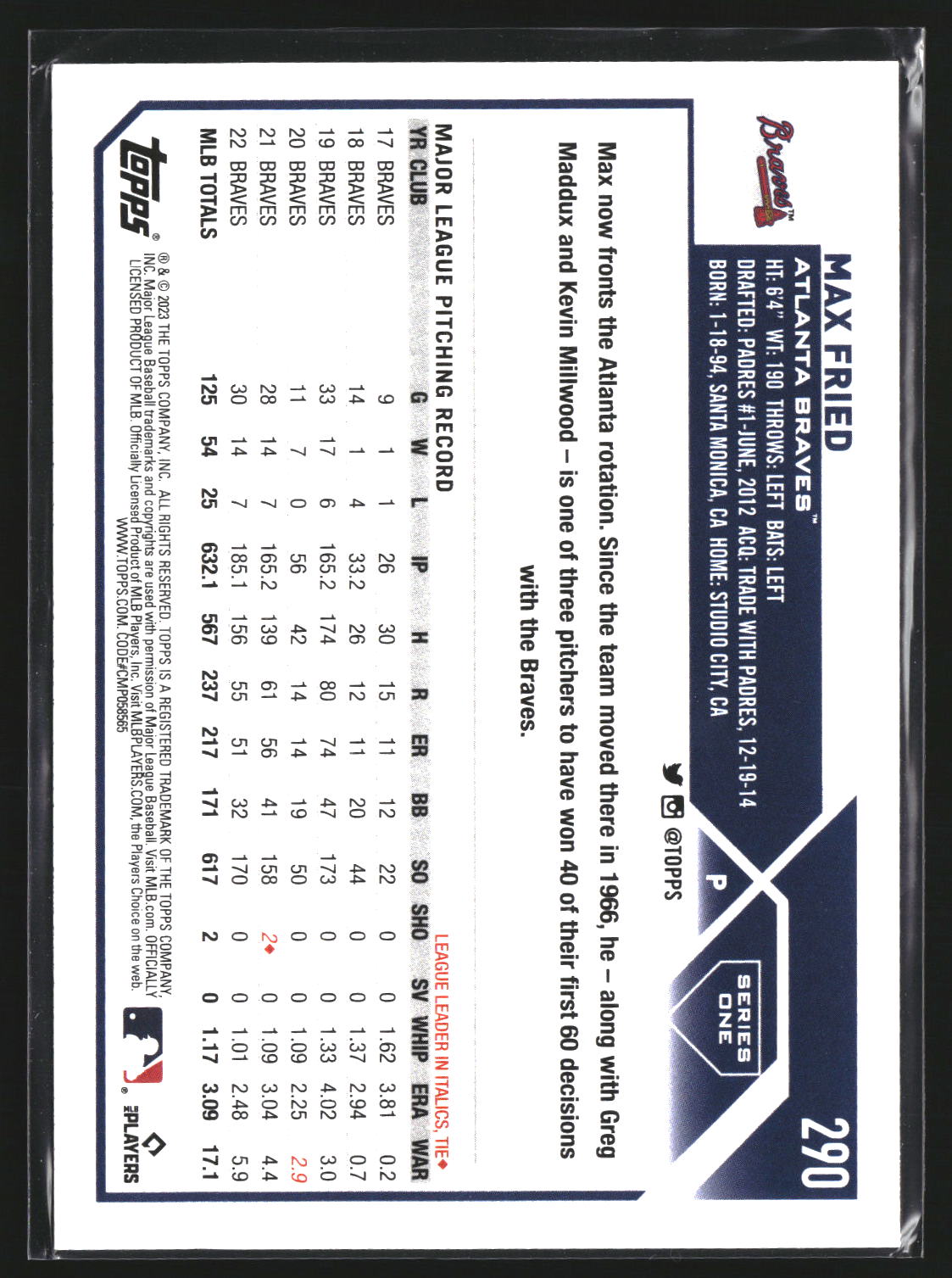 Max Fried 2023 Topps 290 Gold Star Atlanta Braves