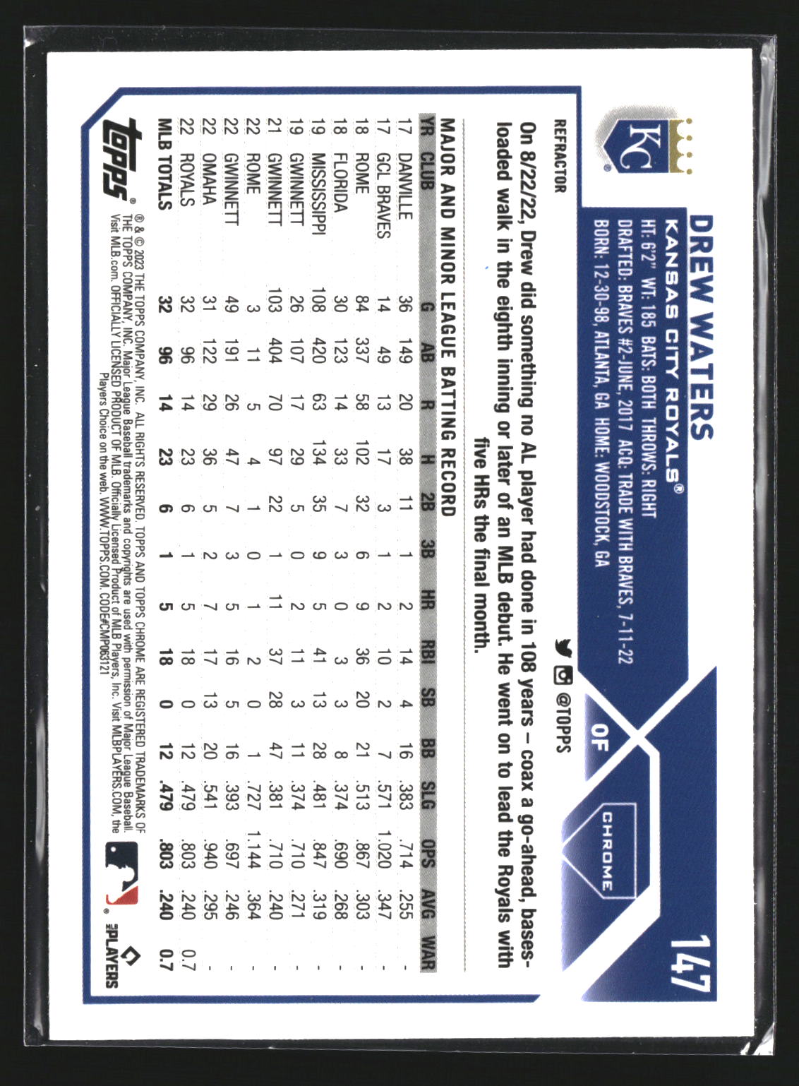 Drew Waters 2023 Topps 543 Rainbow Foil RC RC Kansas City Royals