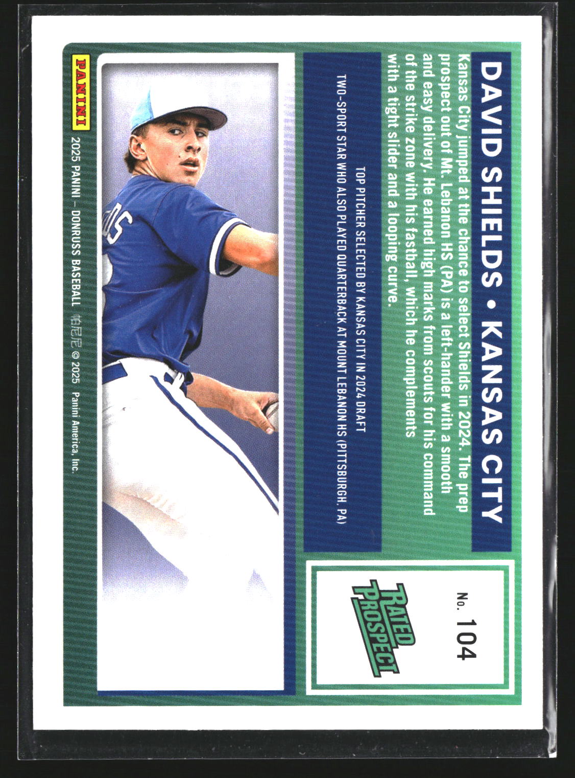David Shields 2025 Donruss 104 Kansas City Royals