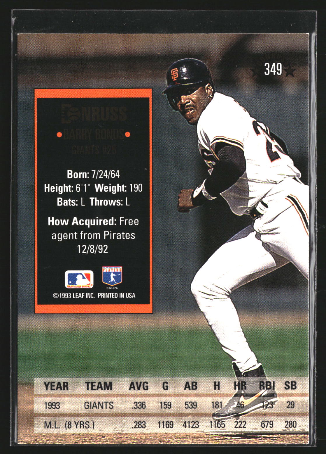 Barry Bonds 1994 Donruss 349 San Francisco Giants