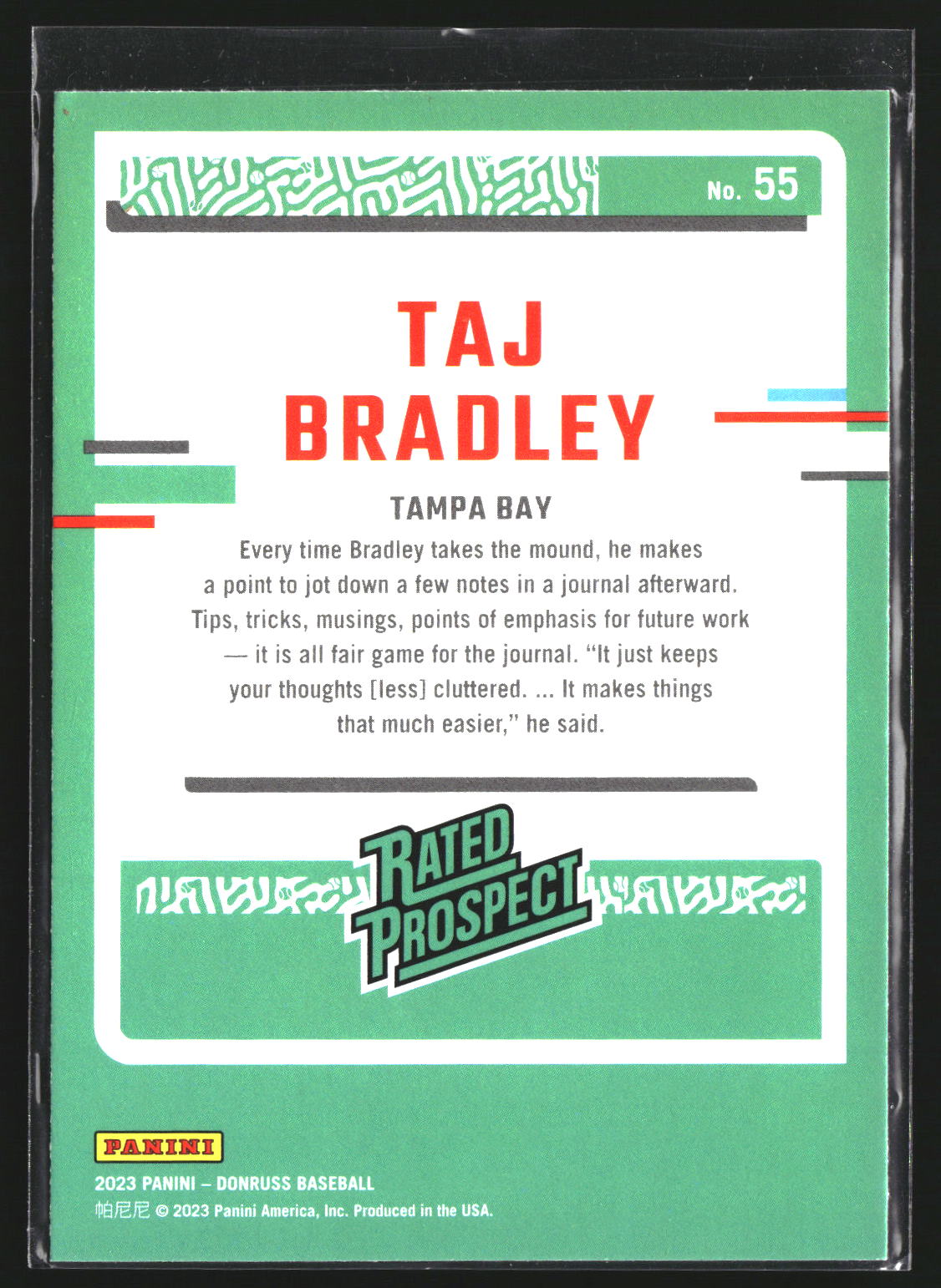 Taj Bradley 2023 Donruss 55 Tampa Bay Rays