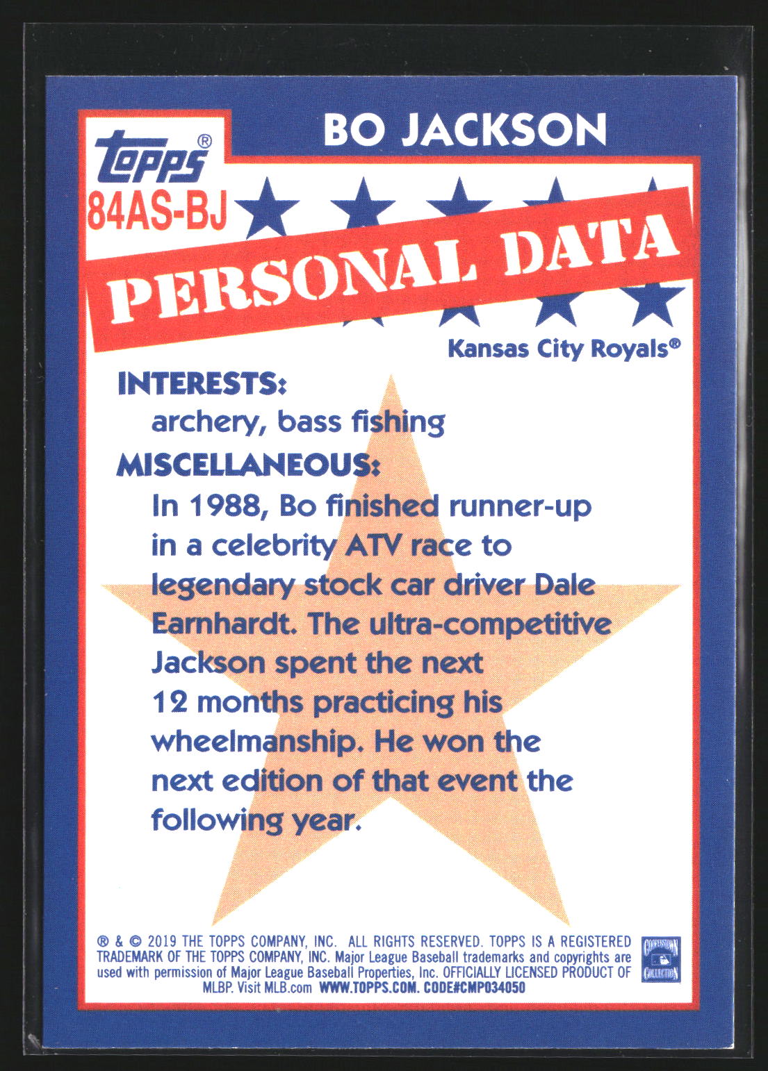 Bo Jackson 2019 Topps 84AS-BJ 1984 Topps Baseball 35th All-Stars Royals