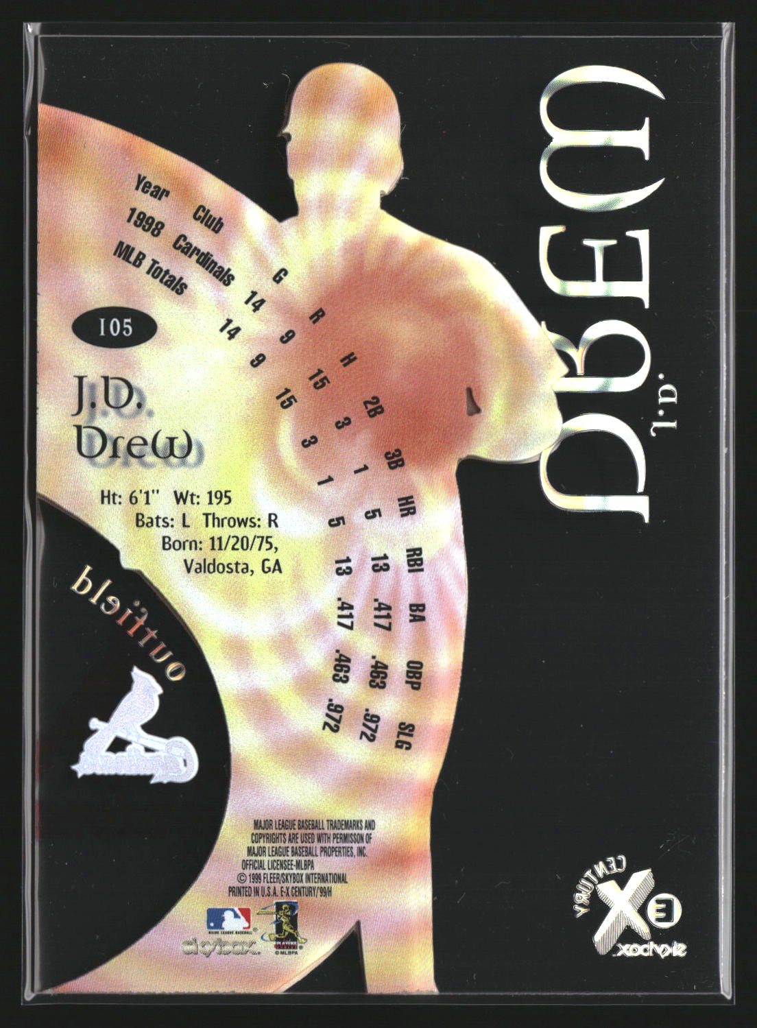 J.D. Drew 1999 SkyBox E-X Century 105 St. Louis Cardinals