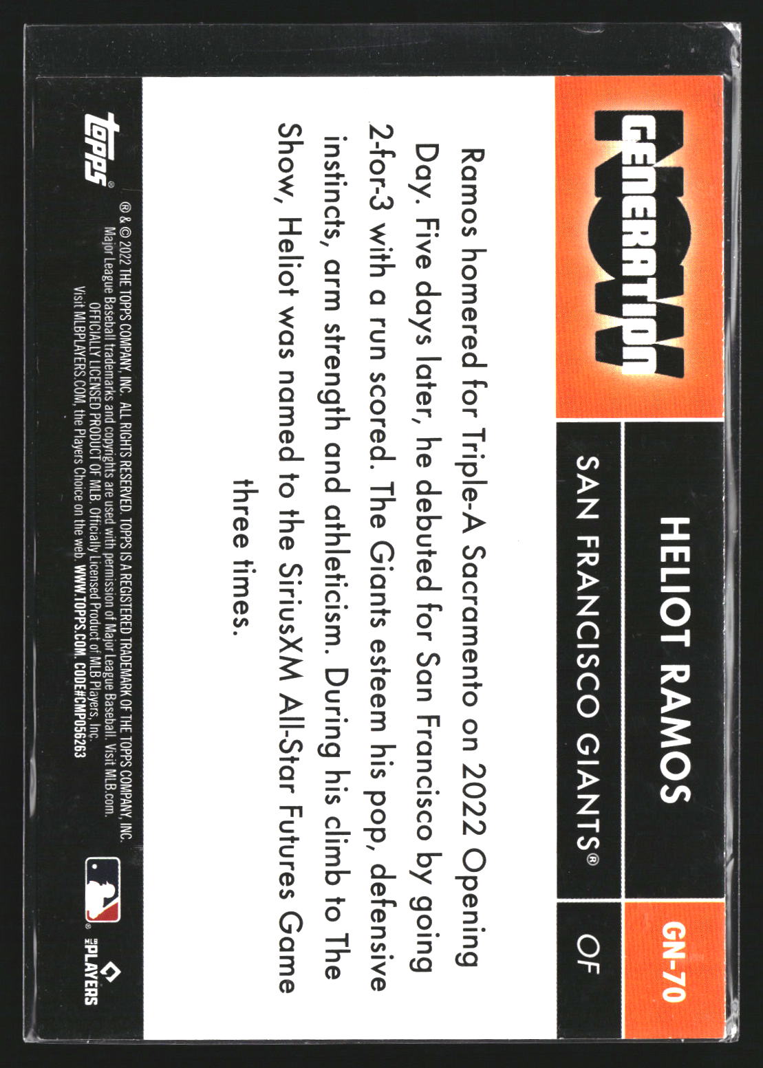 Heliot Ramos 2022 Topps Update GN-70 Generation Now San Francisco Giants
