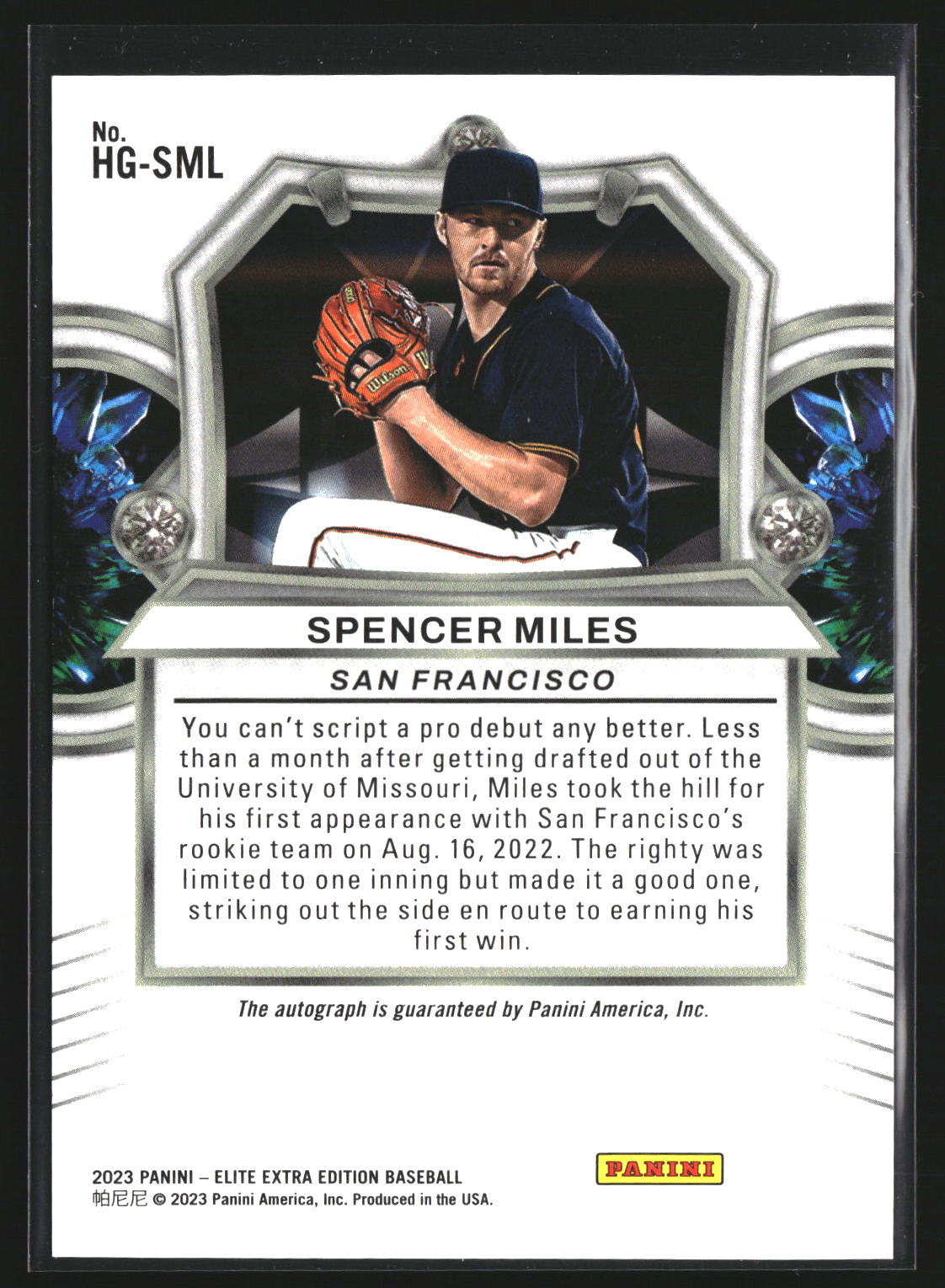Spencer Miles 2023 Panini Elite Edition HG-SML Hidden Gems Blue Signatures AU