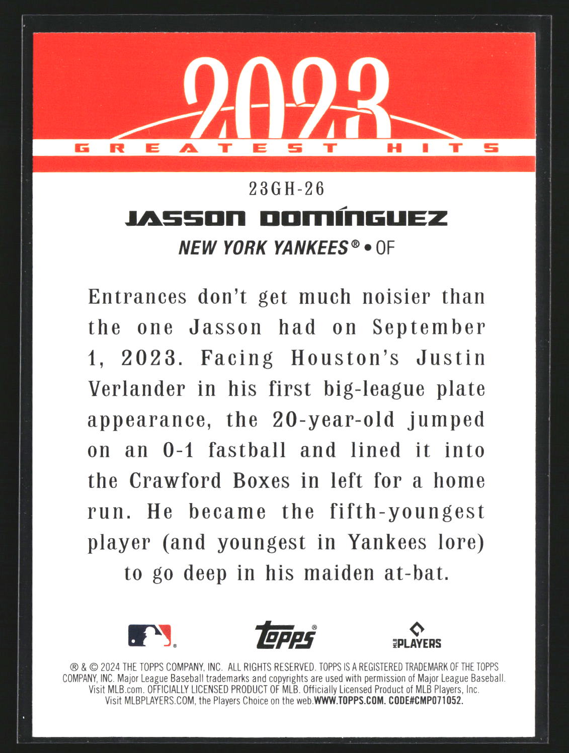 Jasson Domínguez 2024 Topps 23GH-26 2023 Greatest Hits New York Yankees