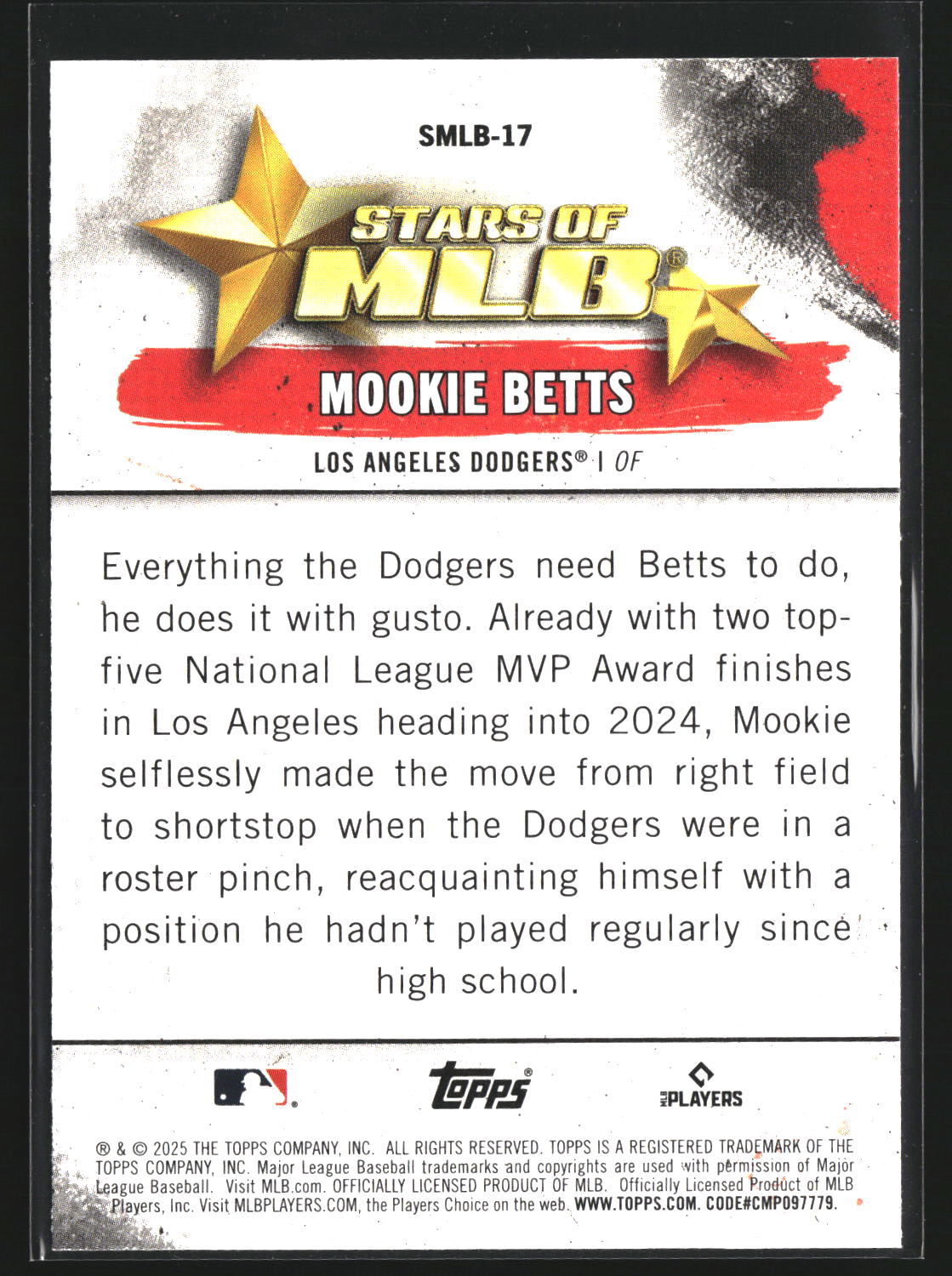 Mookie Betts 2025 Topps SMLB-17 Stars of MLB Los Angeles Dodgers